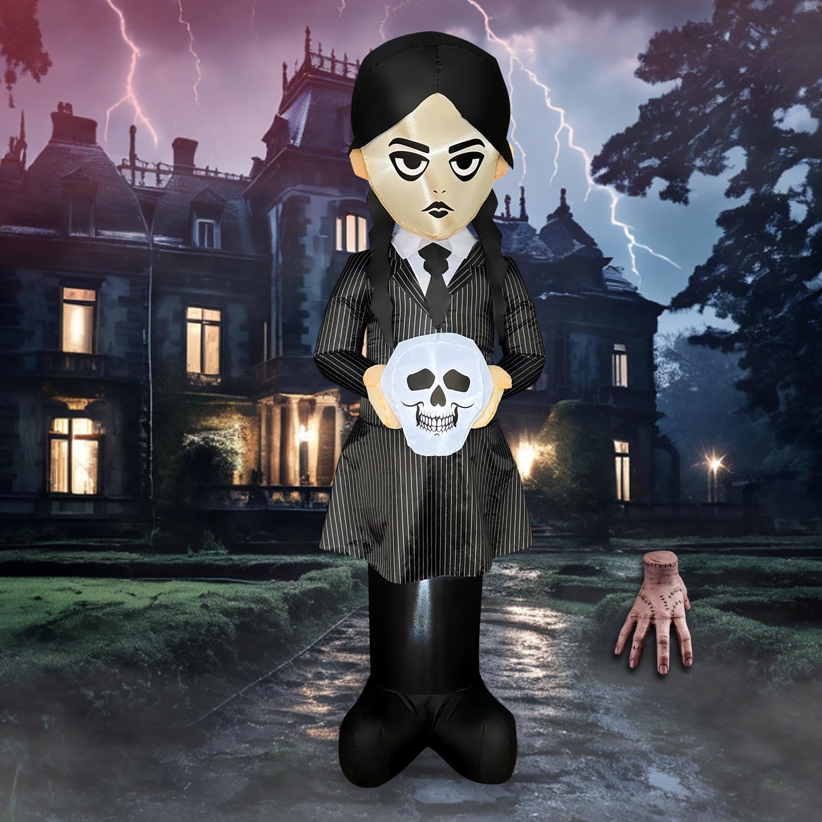 JOYEASE 6 FT Halloween Inflatable School Uniform Witch Decor | Blow Up School Uniform Witch with Skeleton, Built-in LED Lights, Spooky Halloween Decor for Yard Lawn Garden Holiday Party