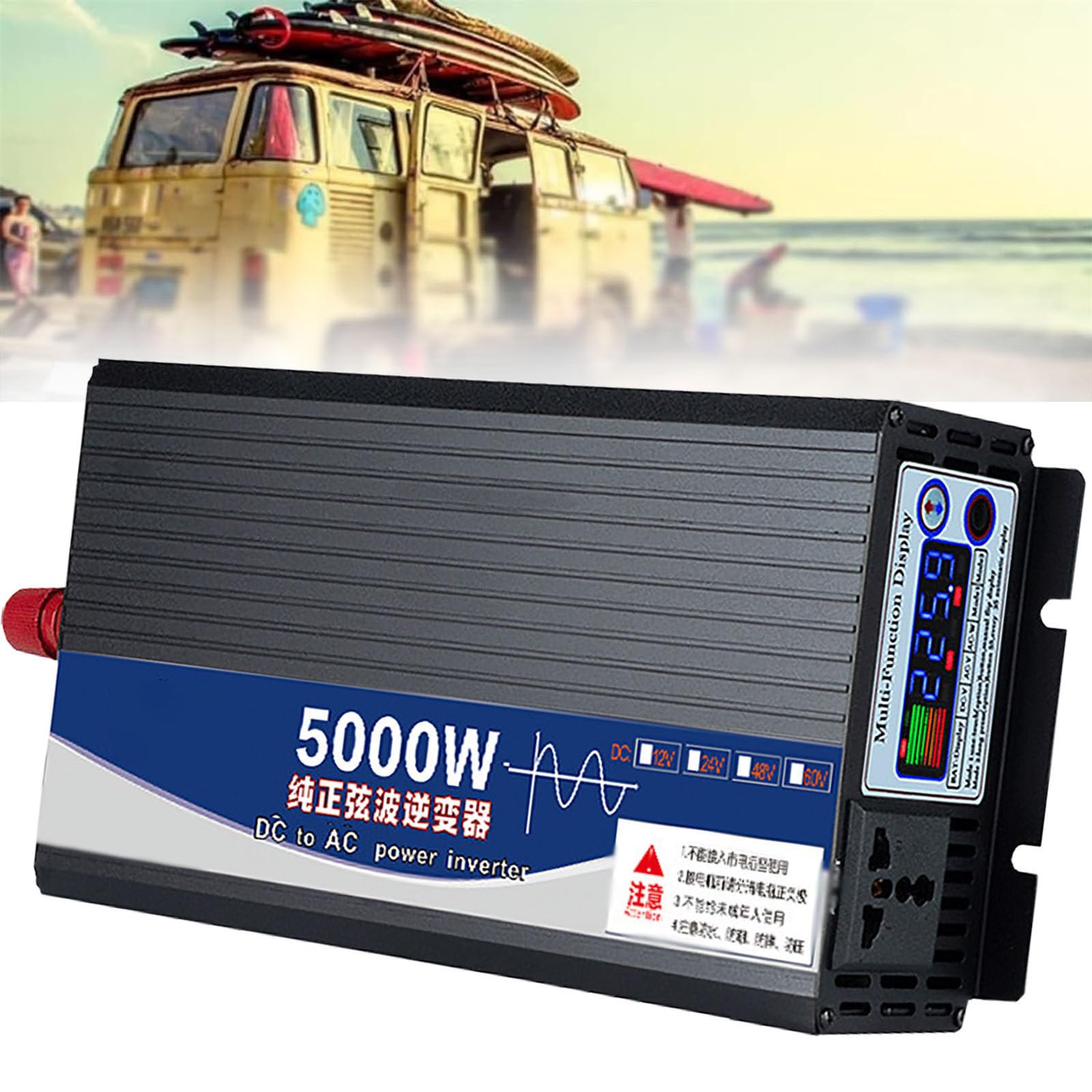 Inversor de Onda Sinusoidal Pura de 5000 Vatios, Inversor de Corriente de 12 V CC 24 V 48 V a CA 120 V, con 1 Salida de CA Cargador de Coche para el Hogar, Camping, RV,48v