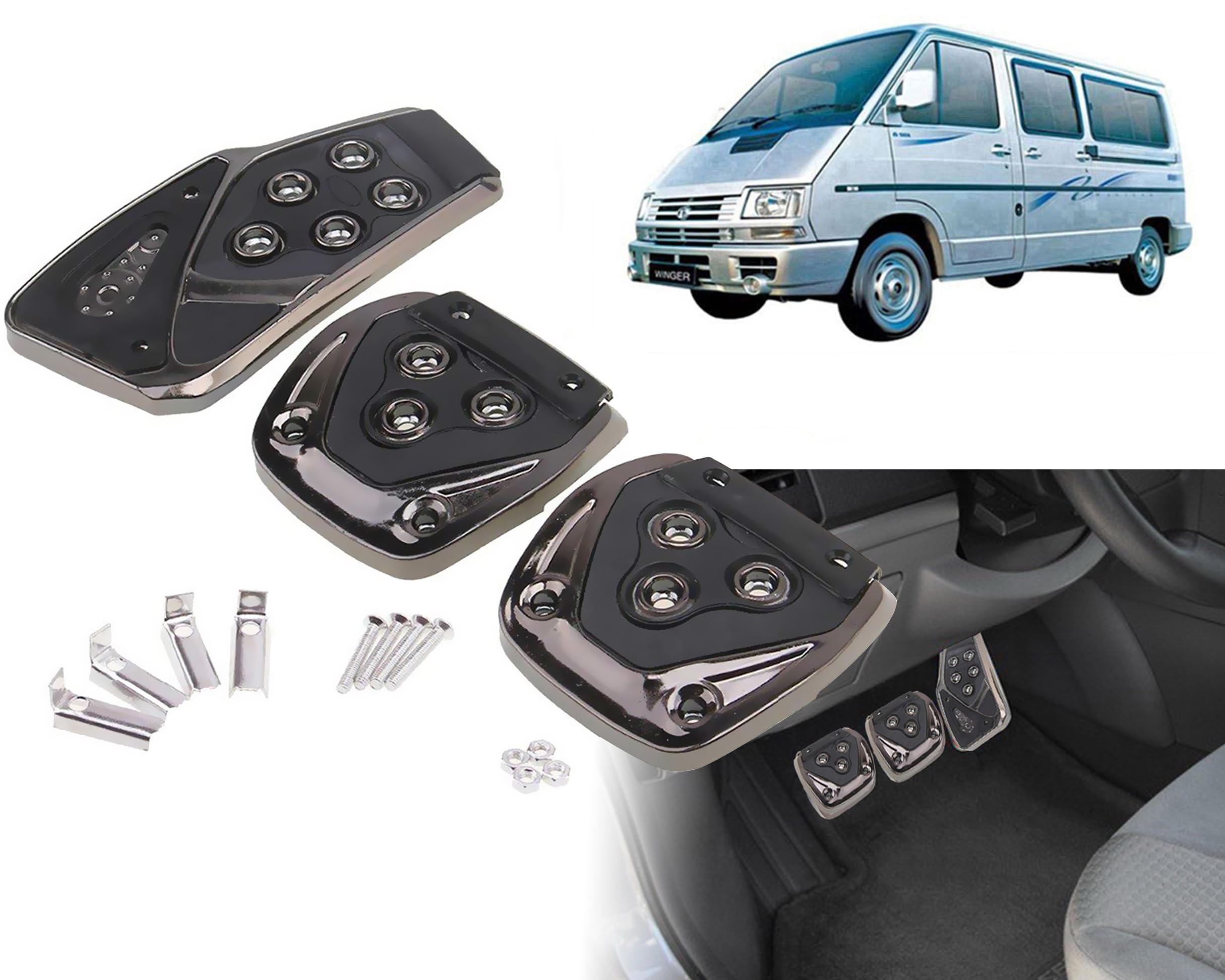 3 Pcs Black Non-Slip Manual Car Pedals kit Pad Covers Set for Tata Winger-image-41