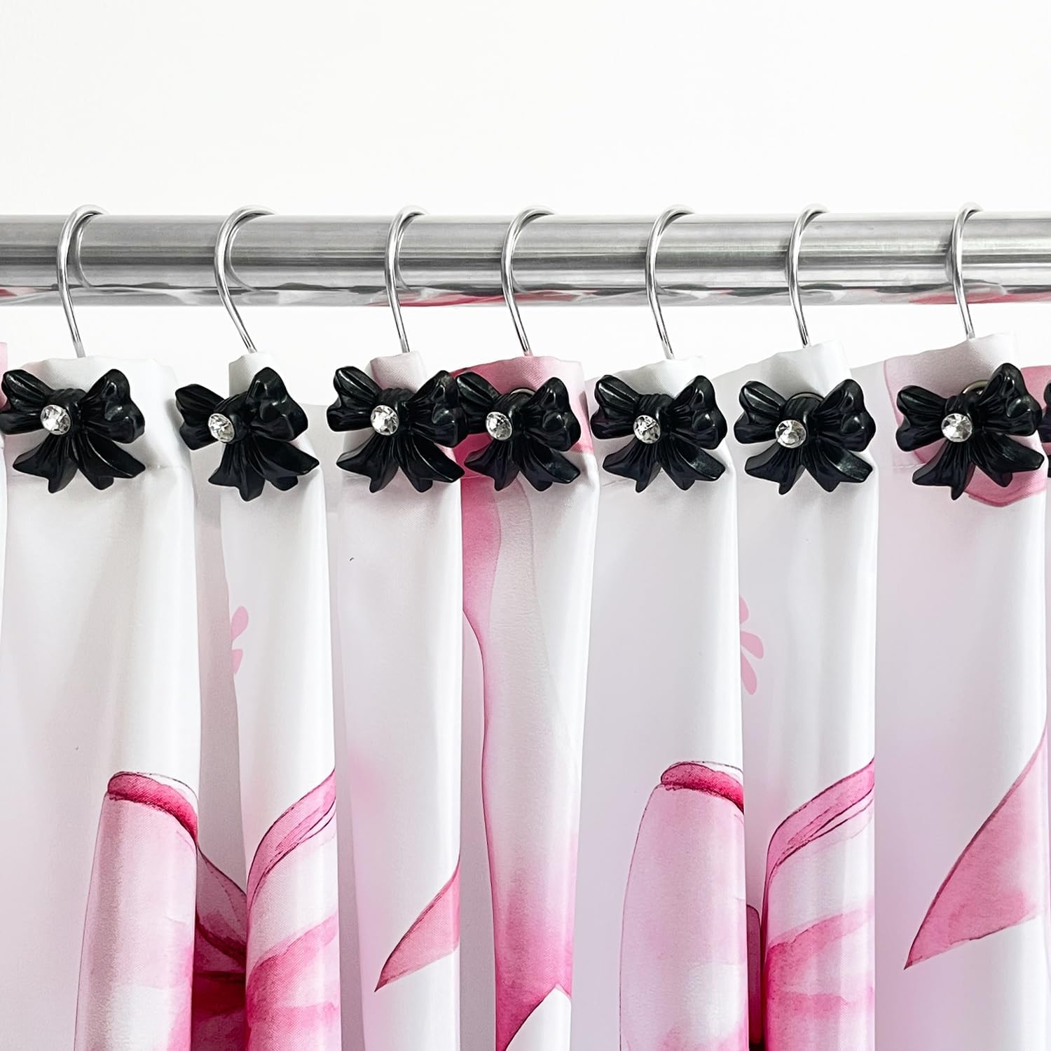 Cute Bow Knot Shower Curtain Hooks Rings, Modern Home Decorativ Rust Resistant Hangers, 12PCS Shower Hooks for Bathroom Shower Rod, Bedroom, Living Room (Black Bow) image 2