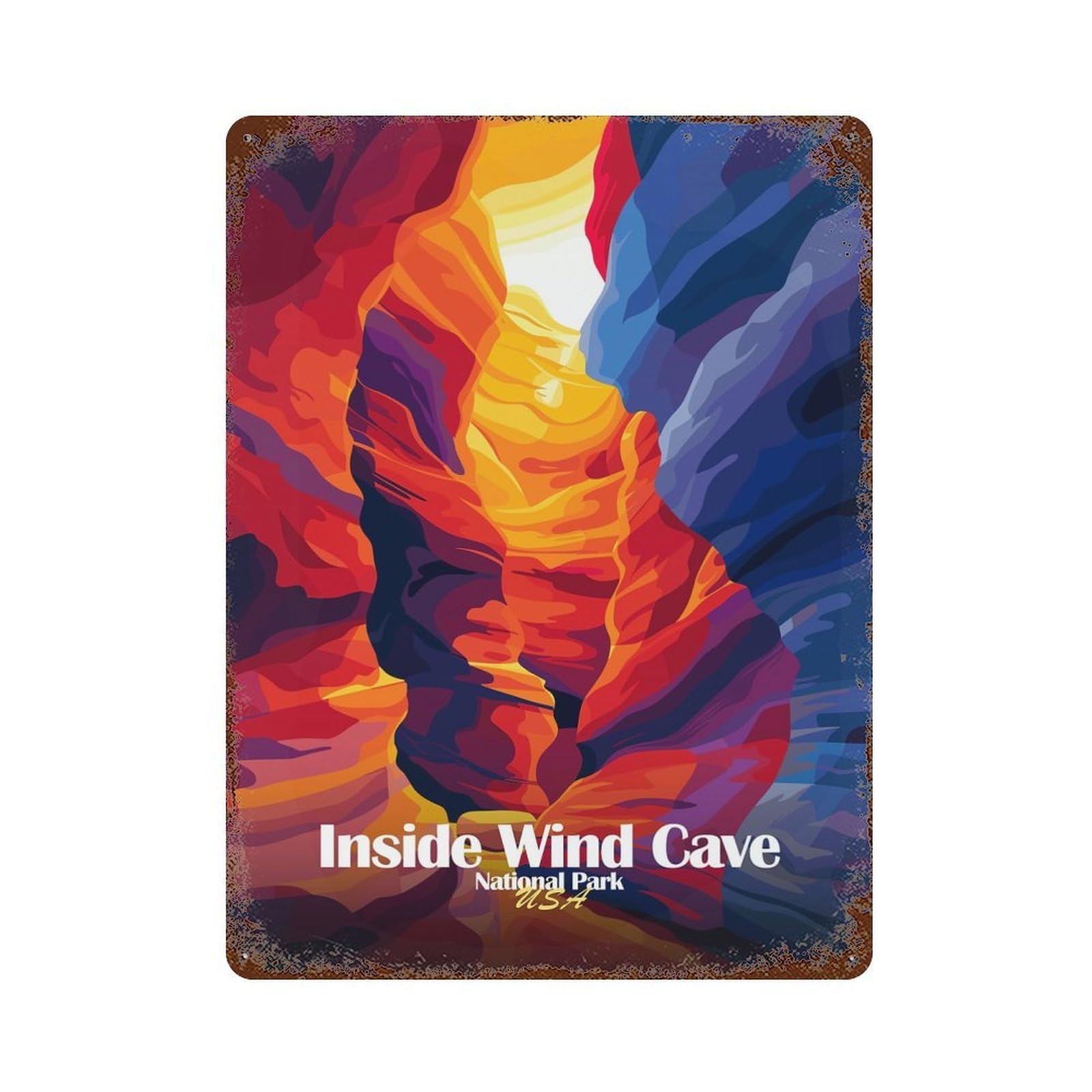 Distressed Metal Wall Sign Inside Wind Cave National Park Art 15.7"x11.8", Decorative Metal Wall Art for Farmhouse, Kitchen And Entryway Decor