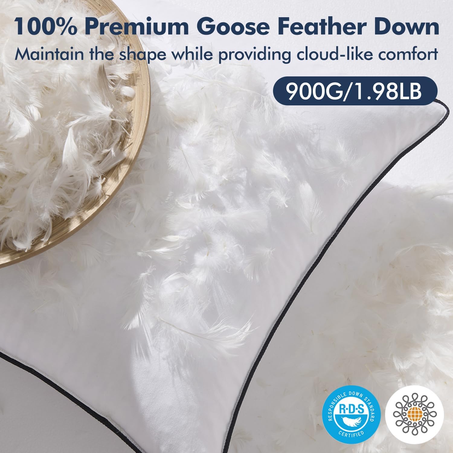 MIULEE Goose Feather Down 18x18 Pillow Insert Set of 2 with 100% Down-Proof Cotton Cover, Soft Fluffy Decorative Pillow for Sofa Bed Couch Living Room White - Image 2