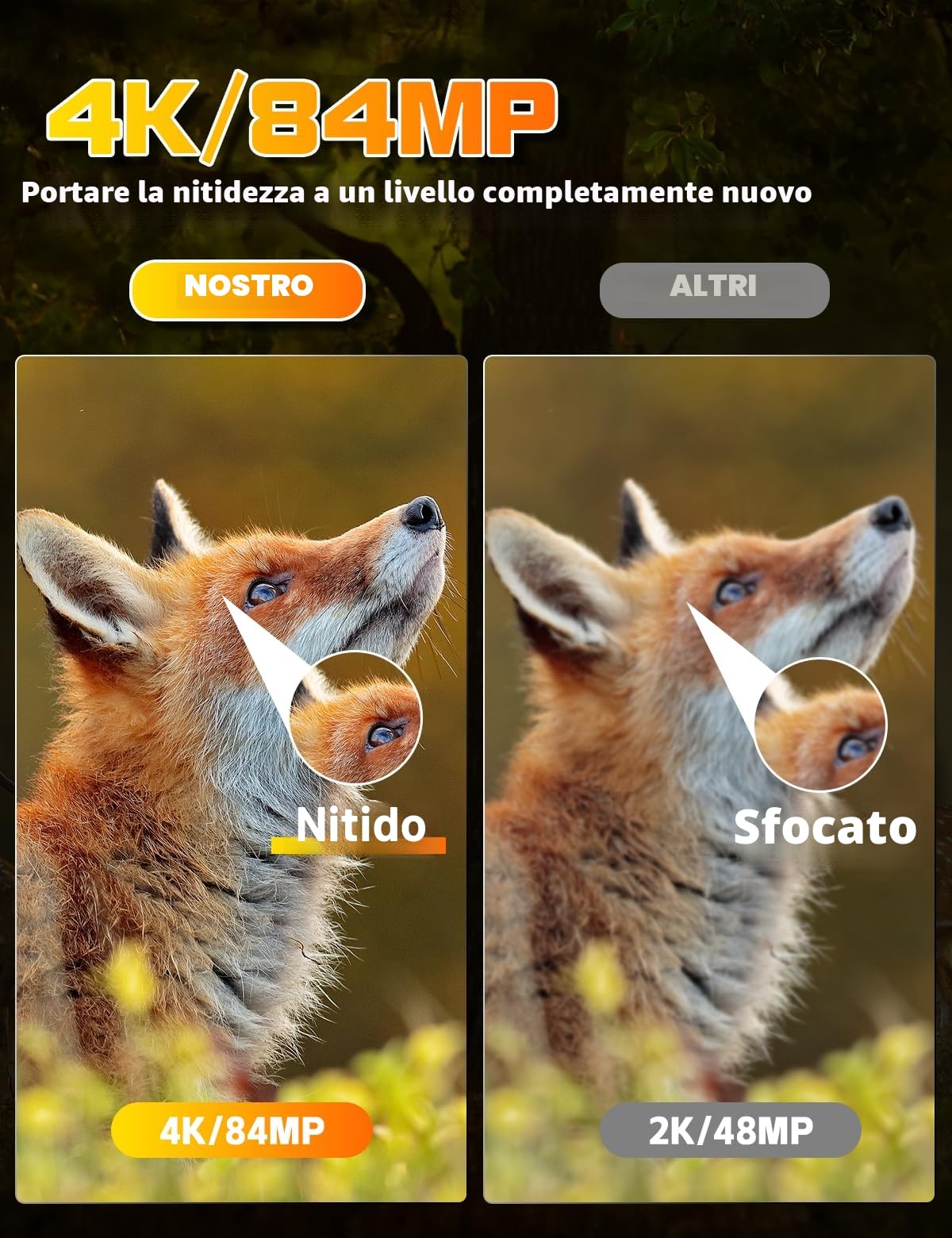 Fototrappola WIFI 4K 84MP con Scheda SD 32GB e 8 batterie AA Fotocamera Velocità di Trigger 0,1s, Sensore di Movimento 130°, Fototrappole Caccia Visione Notturna Impermeabile IP67