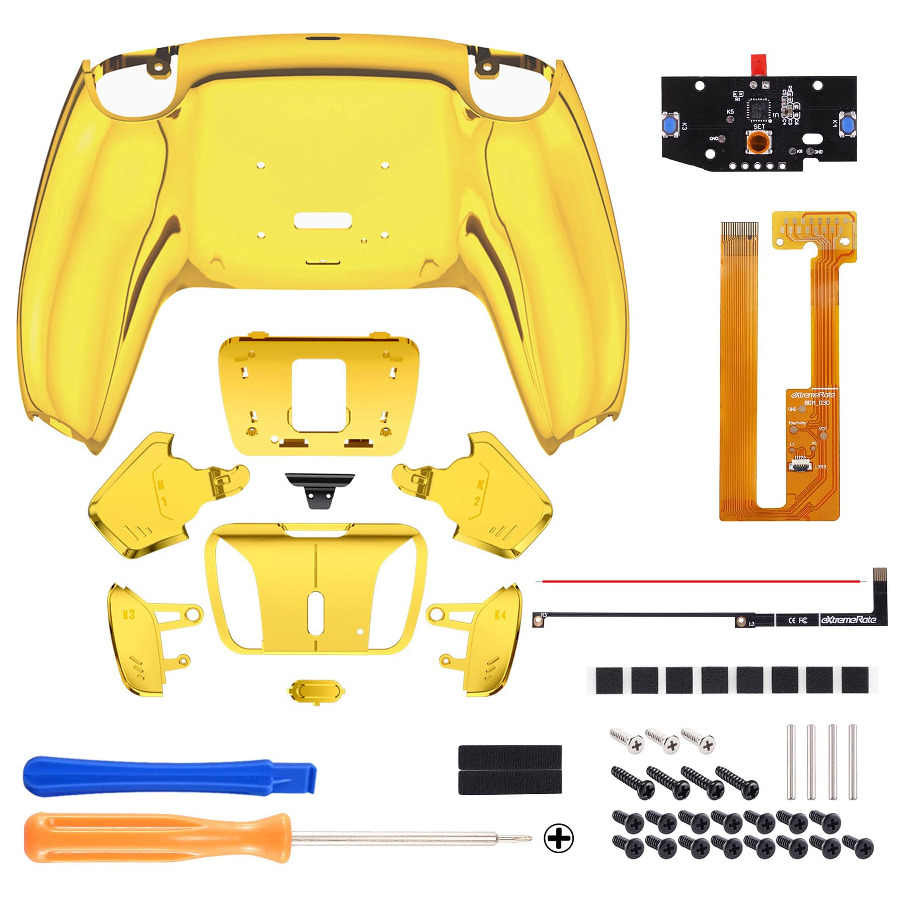 eXtremeRate Programable RISE4 Remap Kit para ps5 Modelo BDM-030/040/050 Actualización Board & Carcasa Trasera & 4 Palancas Botones Traseros para ps5 Control-NO Incluye Mando(Dorado Cromo)