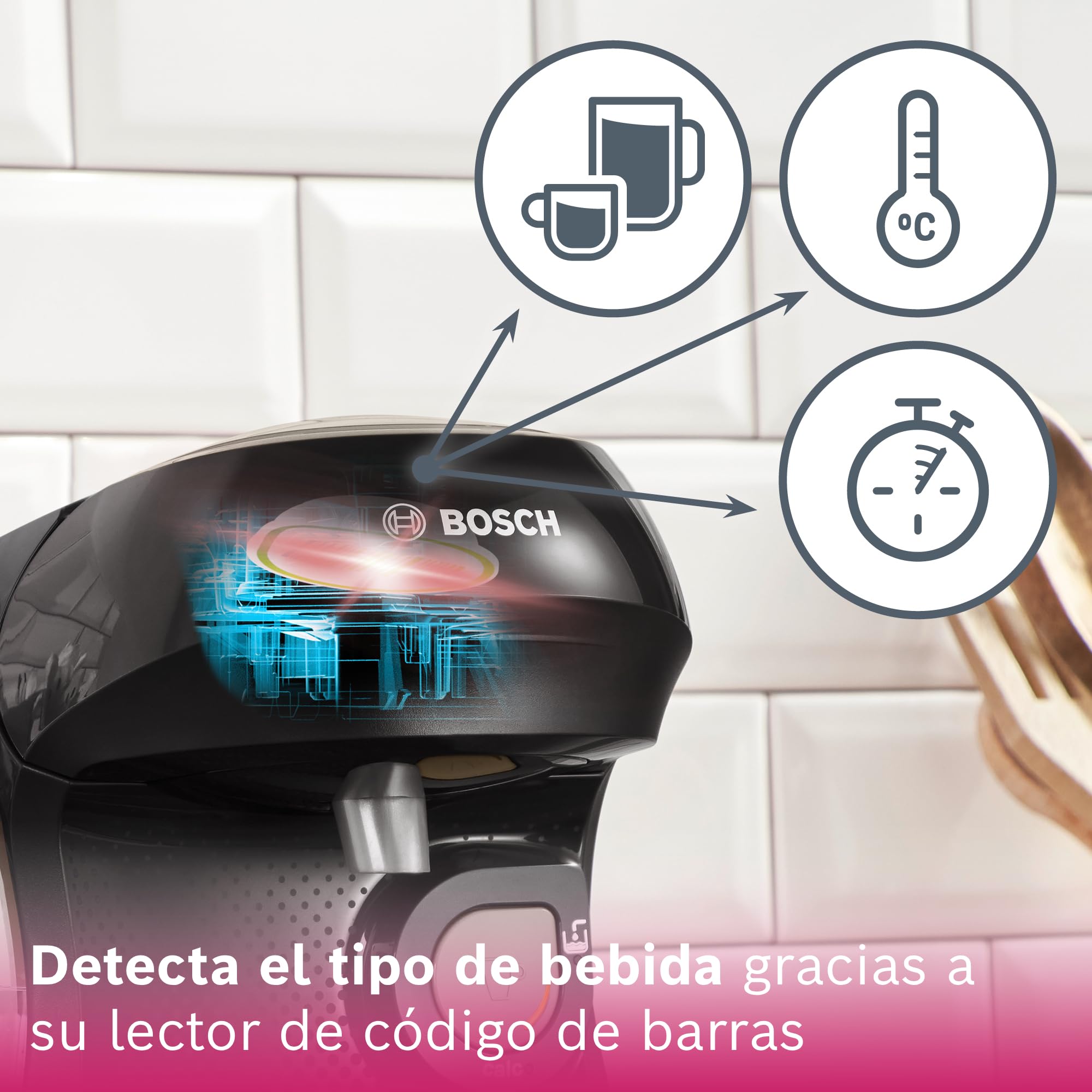 Bosch - Cafetera multibebida Tassimo Happy Friendly, OneTouch, Intellibrew, Beige, TAS109E