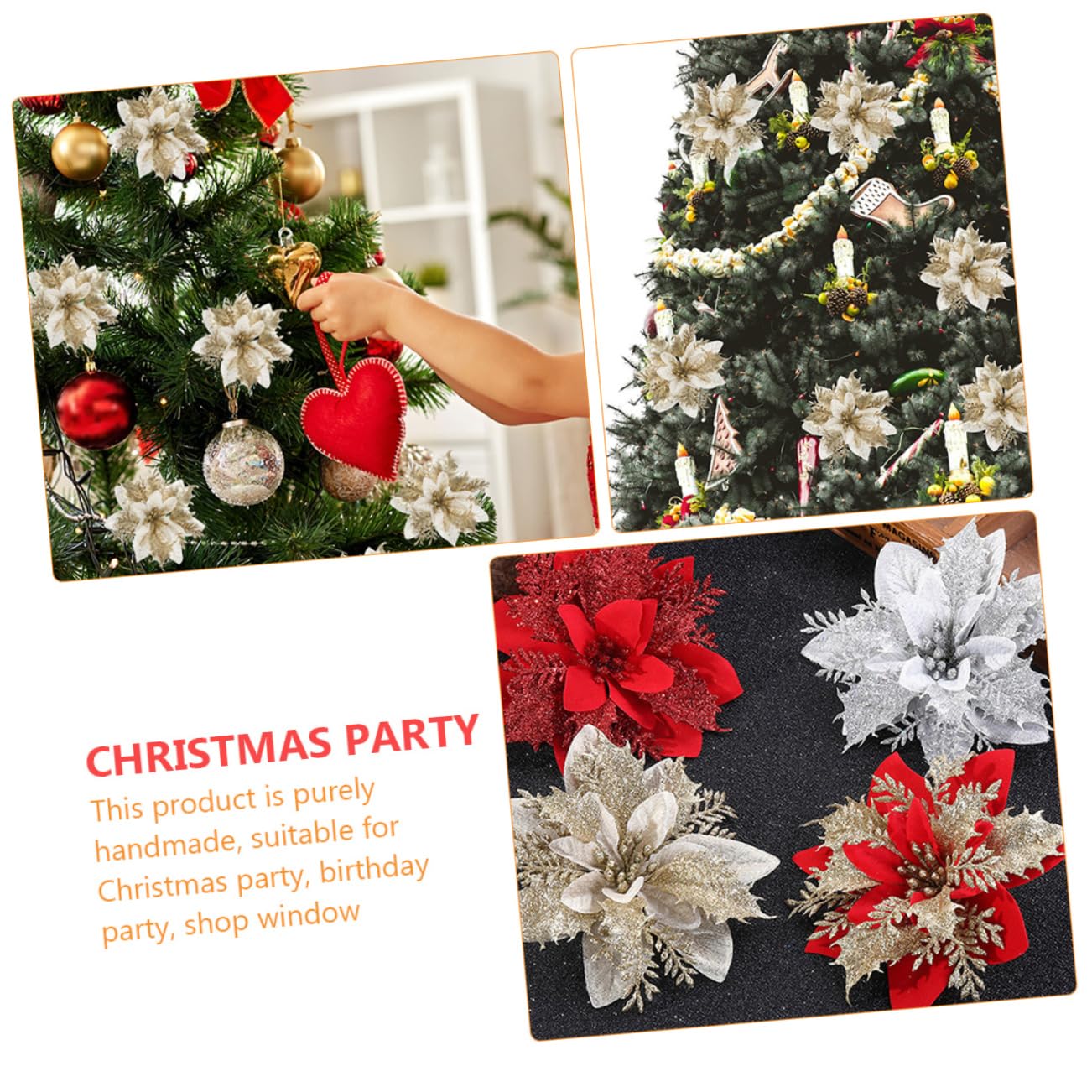 1 Ensemble 12 pièces Simulation de Fleur de noël pétale de Poinsettia Fleur de noël Faux Poinsettia de noël Ornements d'arbre de noël Fleur Artificielle décorations en Tissu Poudre