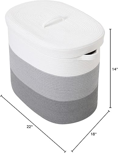 Miniatura 112 de Cesta de almacenamiento rectangular extragrande de 22 x 14 x 18 pulgadas con tapa, cesta de almacenamiento grande de cuerda de algodón, cesta