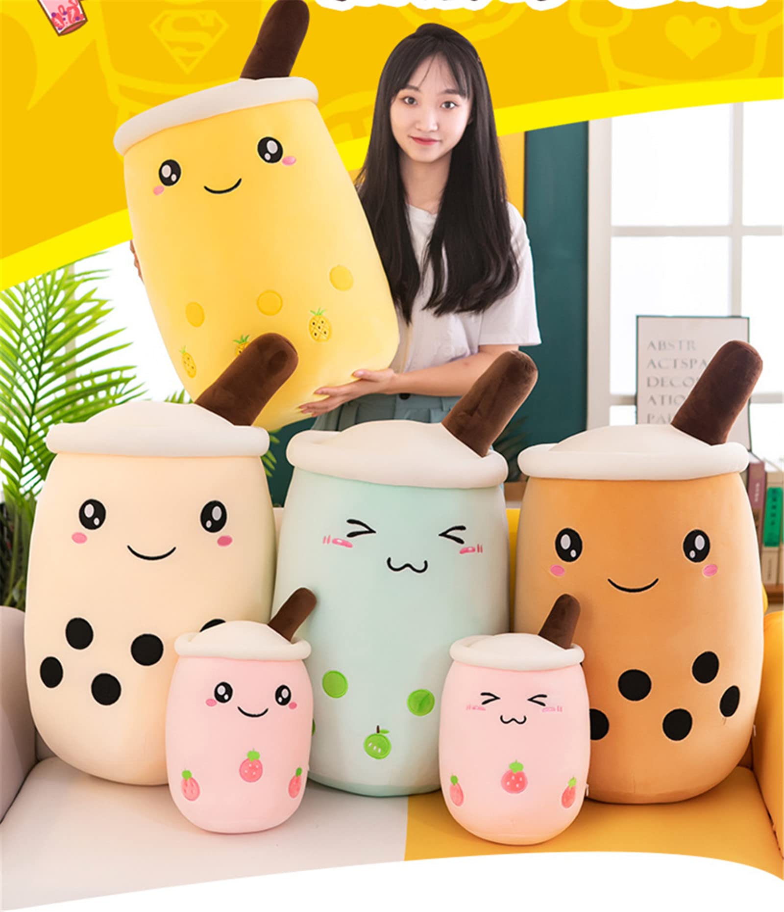 Bubble Tea pluszowe zwierzątko Boba, przytulanka, miękka maskotka do herbaty, miękka lalka, filiżanka do herbaty, poduszka dla dzieci (niebieska wąż, 25 cm)