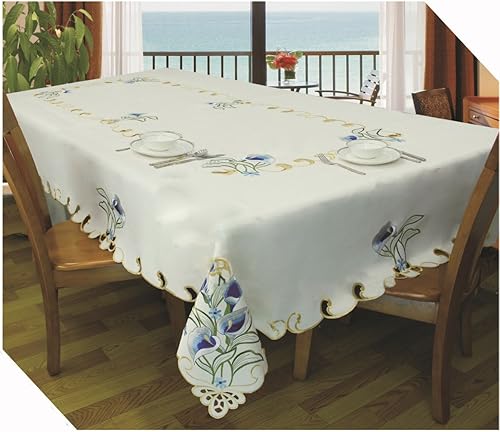 Royal ropa de cama Lily mantel, funda de lujo bordado y cutworkMantel de mesa a mano, parte superior cena mesa de cocina