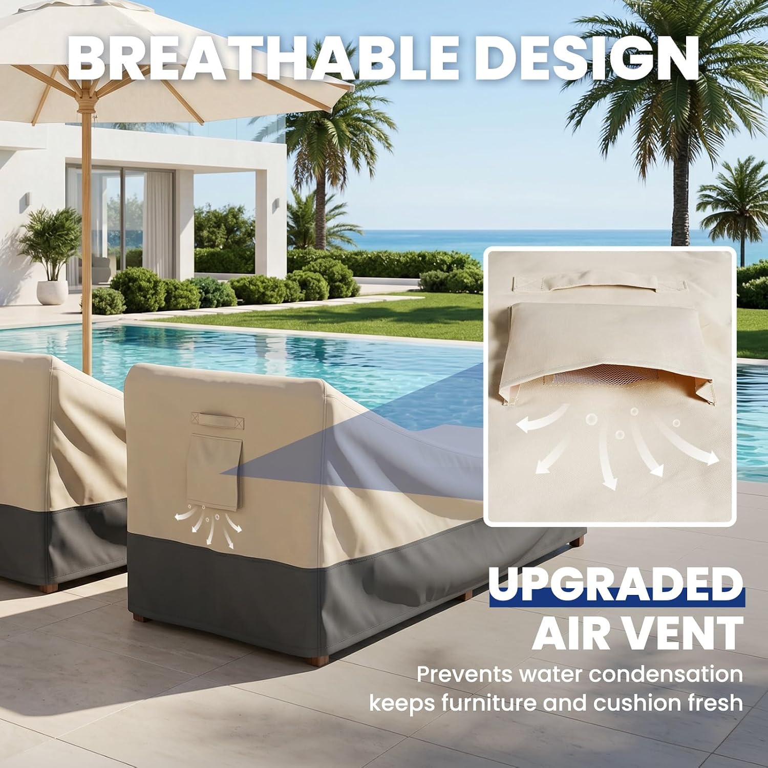 Extra Heavy Duty Patio Chaise Lounge Cover Waterproof 2 Pack - Lounge Chair Covers for Outdoor Pool Lounger and Patio Furniture, 68" x 30" x 30" H