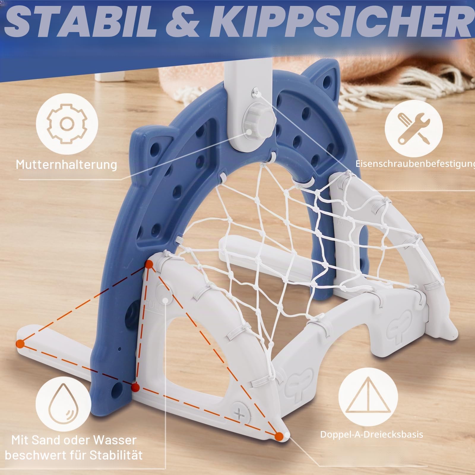 Kinder Basketballkorb Set Höhenverstellbarer Basketballständer & Fußballtor Golfspiel Ringwurf für Jungen und Mädchen,Basketballkorb Kinder für Indoor und Outdoor geeignet