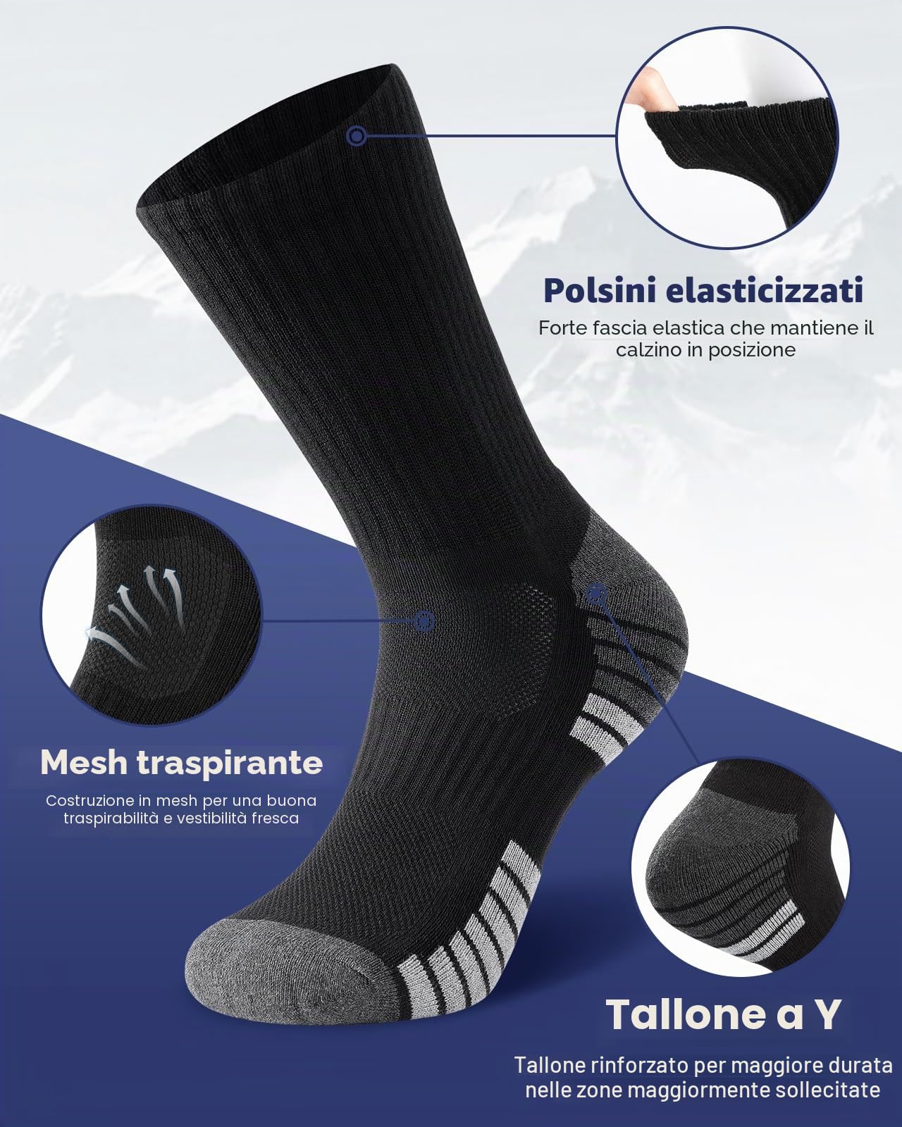 Benirap Calzini Sportivi Caldi calzini Uomini Donne 6 Paia Calzini da Trekking Calzini Cotone Traspirante Alte Prestazioni Trainer funzionali Calzini sportivi