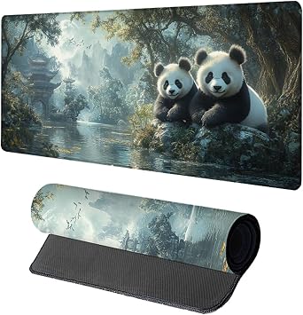 Panda Mouse Pad, Gaming Mouse Pad 64x32in, Desk Mat with Stitched Edges, Large Mousepad Waterproof, Gaming Accessories Keyboard Mat, Office Desk Accessories, for Gamer Computer Office, Black Z-3950