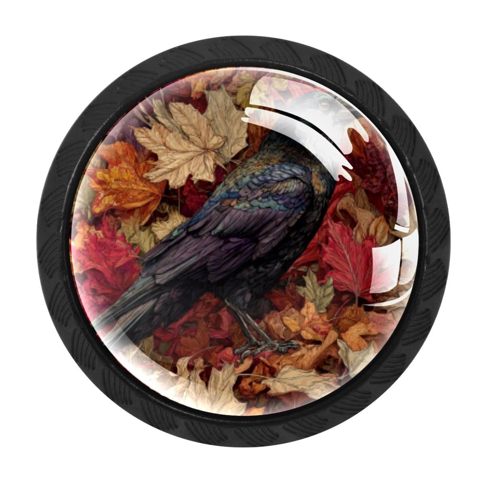 CHENZZZZ 4 Pieces Kitchen Cabinet Knobs Crow Autumn Leaves (3) Drawer Knobs Dresser Knobs Drawer Pulls Door Knobs Dresser Drawer Handles Knobs for Dresser Drawers