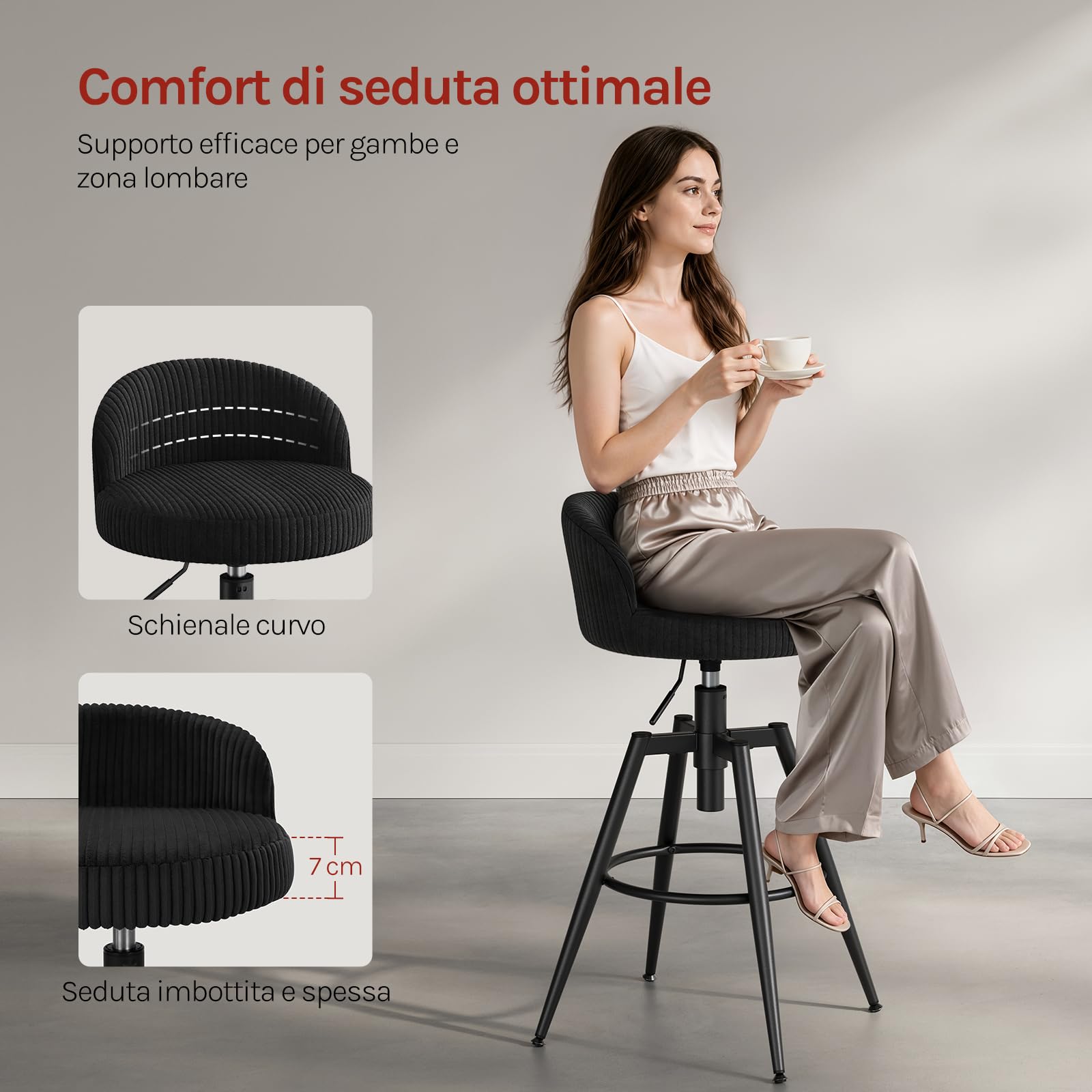 WOLTU Sgabelli Cucina Set di 2, Sedie Regolabili in Altezza, Nero