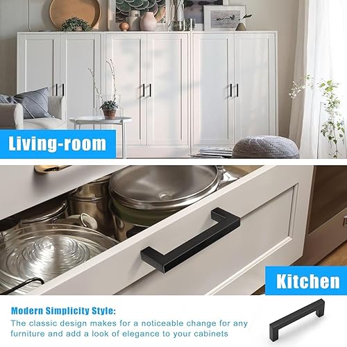 Miniatura 4 de KNOBWELL Paquete de 50 manijas de gabinete de cocina color negro mate de 4 pulgadas, distancia de agujeros de 4 pulgadas, tiradores de cajón negros
