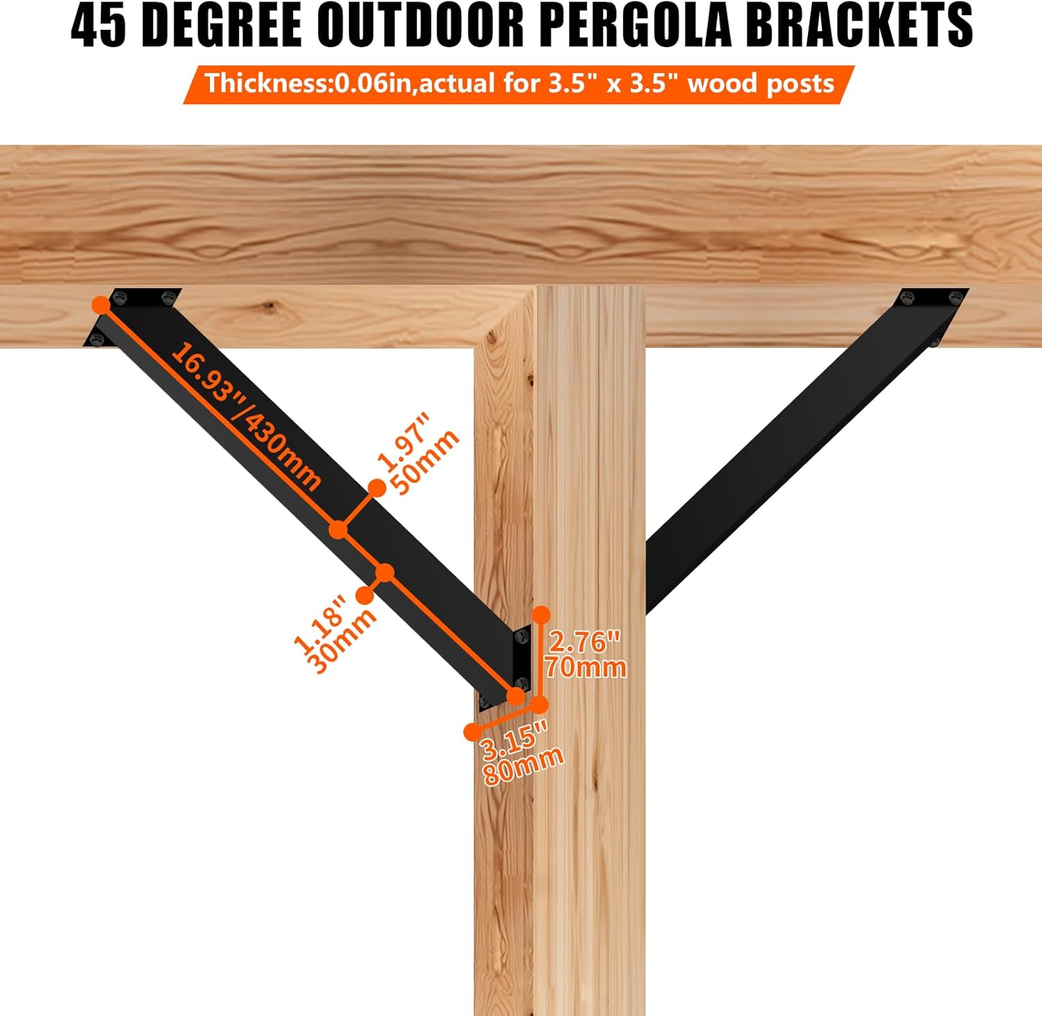 45 Degree Angle Support Pergola Bracket Kits,Heavy Duty Connectors for Indoor & Outdoor Wooden Structures,Metal DIY Brackets for Gazebos,Patios,Porchs,Tree Houses,Log Cabins - 12Pack