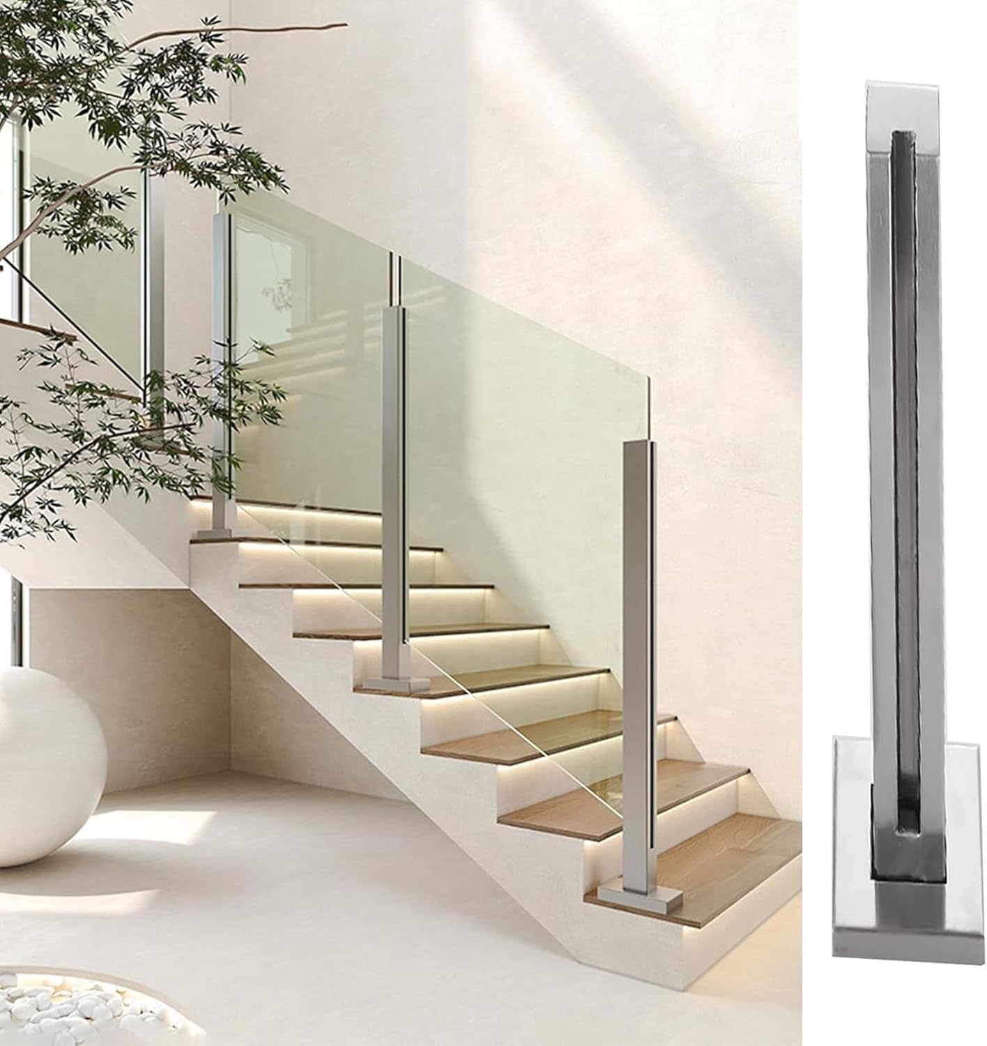 Poteau de garde-corps en verre inox 105 cm pour balustrade de terrasse