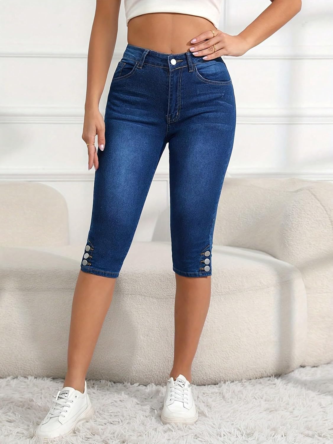 Verdusa Women's Capri Jeans High Waisted Skinny Leg Casual Stretchy Denim Pants