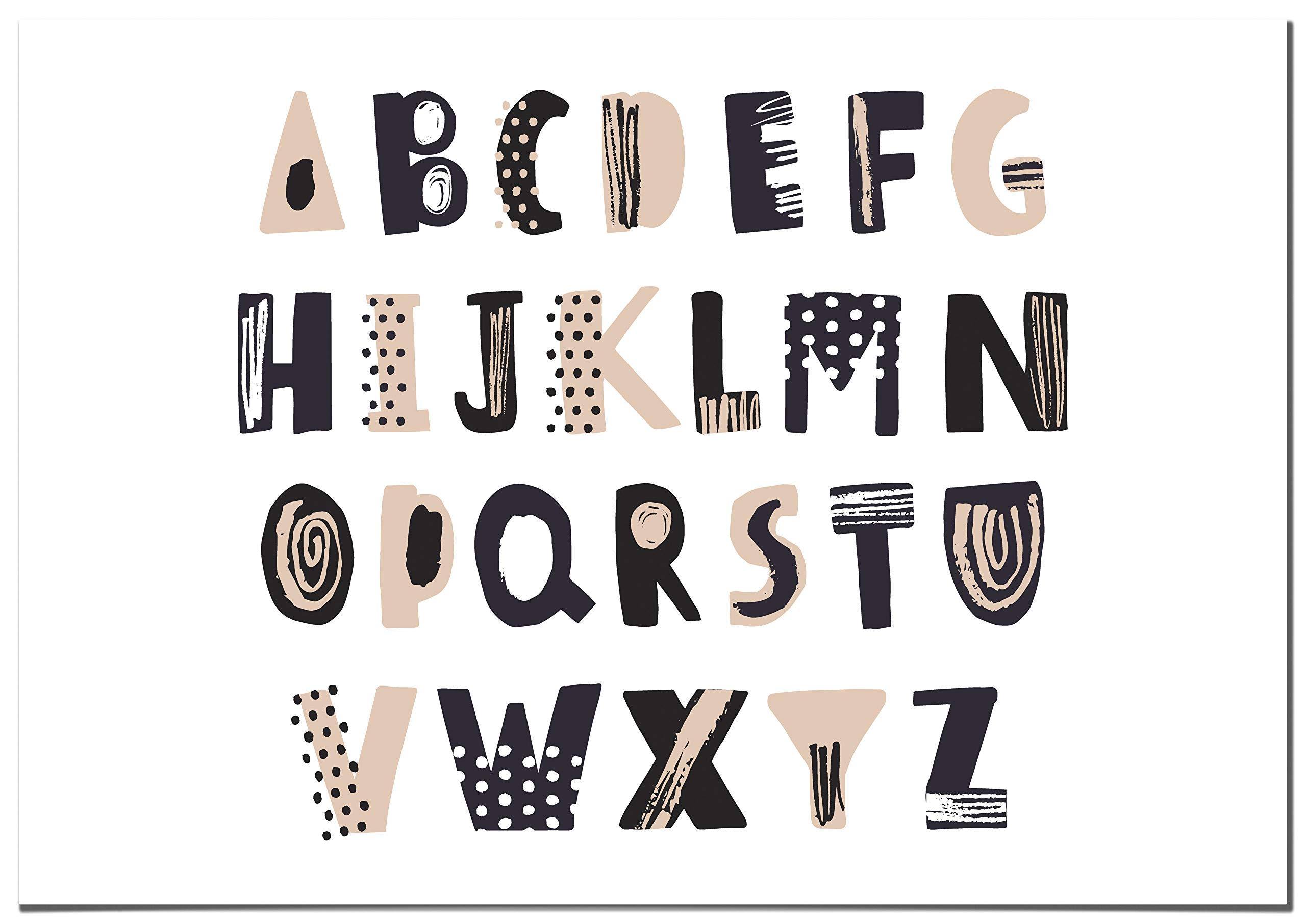 Panorama Tableau pour Chambre de bébé ou d’Enfant Alphabet 100x70cm - Impression sur Toile avec Châssis en Bois - Décoration Murale Chambre Enfant