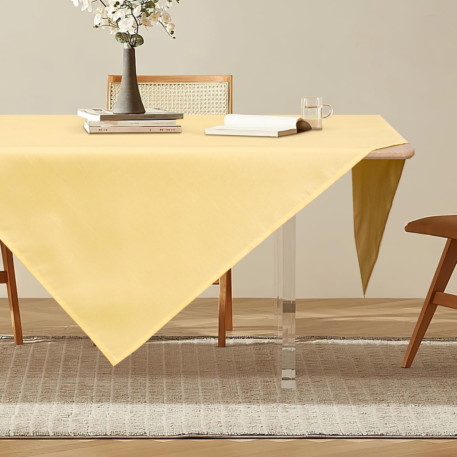 AooHome Tablecloth 80X80cm, Yellow Faux Linen Tablecloths Washable Polyester Tablecloth Water-repellent with Lotus Effect