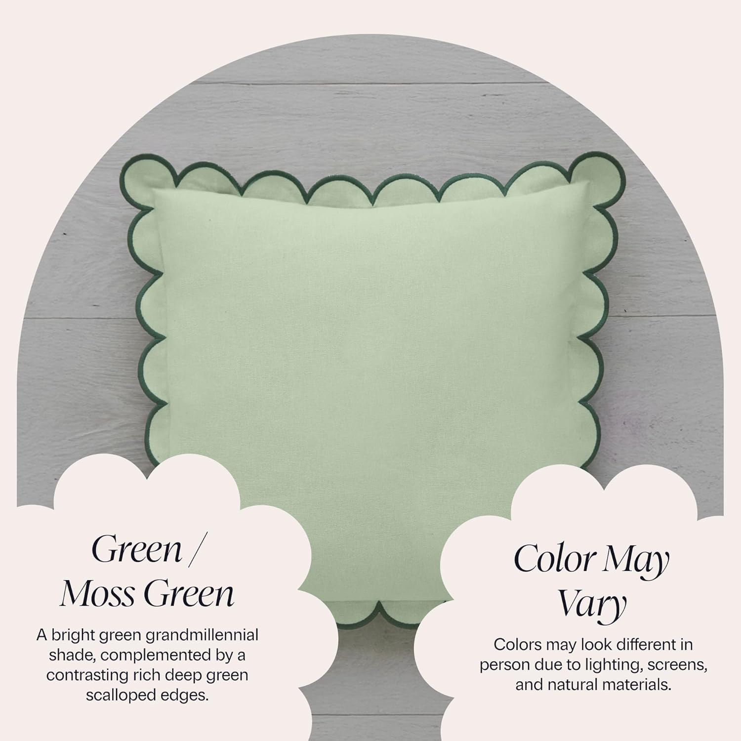 BEBE BASK Green Scalloped Pillow Cover - Set of 2-18 x 18 Inch - Scallop Pillow Cover - Scalloped Pillows - Scallop Pillows - 100% Cotton - Grandmillennial Style (Moss Green)