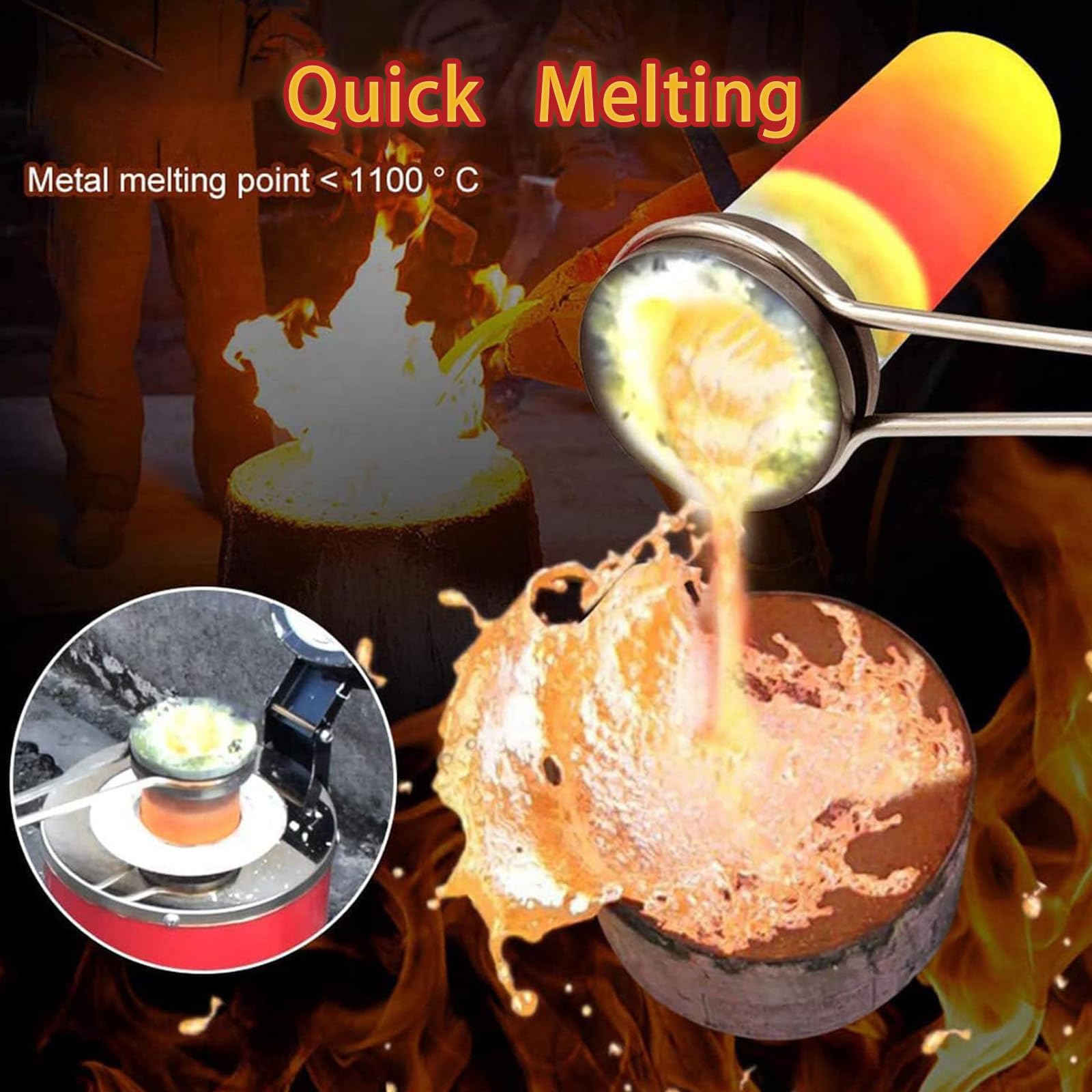 Horno Eléctrico Para Fundir Oro,Máquina Fundición Metales Digital De 1150 ℃,Con Crisol Grafito,Guantes Aislantes Del Calor,Pinzas Para Crisol,Para Chatarra Fundida,Plata,Oro,1500 W Red-1kg
