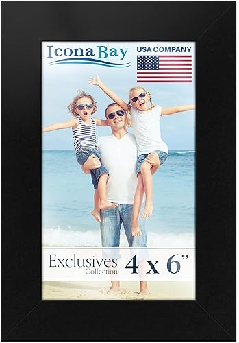 Icona Bay Marco de fotos negro de 4 x 6 pulgadas, marco de fotos compuesto de madera resistente de 4 x 6, diseño elegante, mesa o montaje en pared,