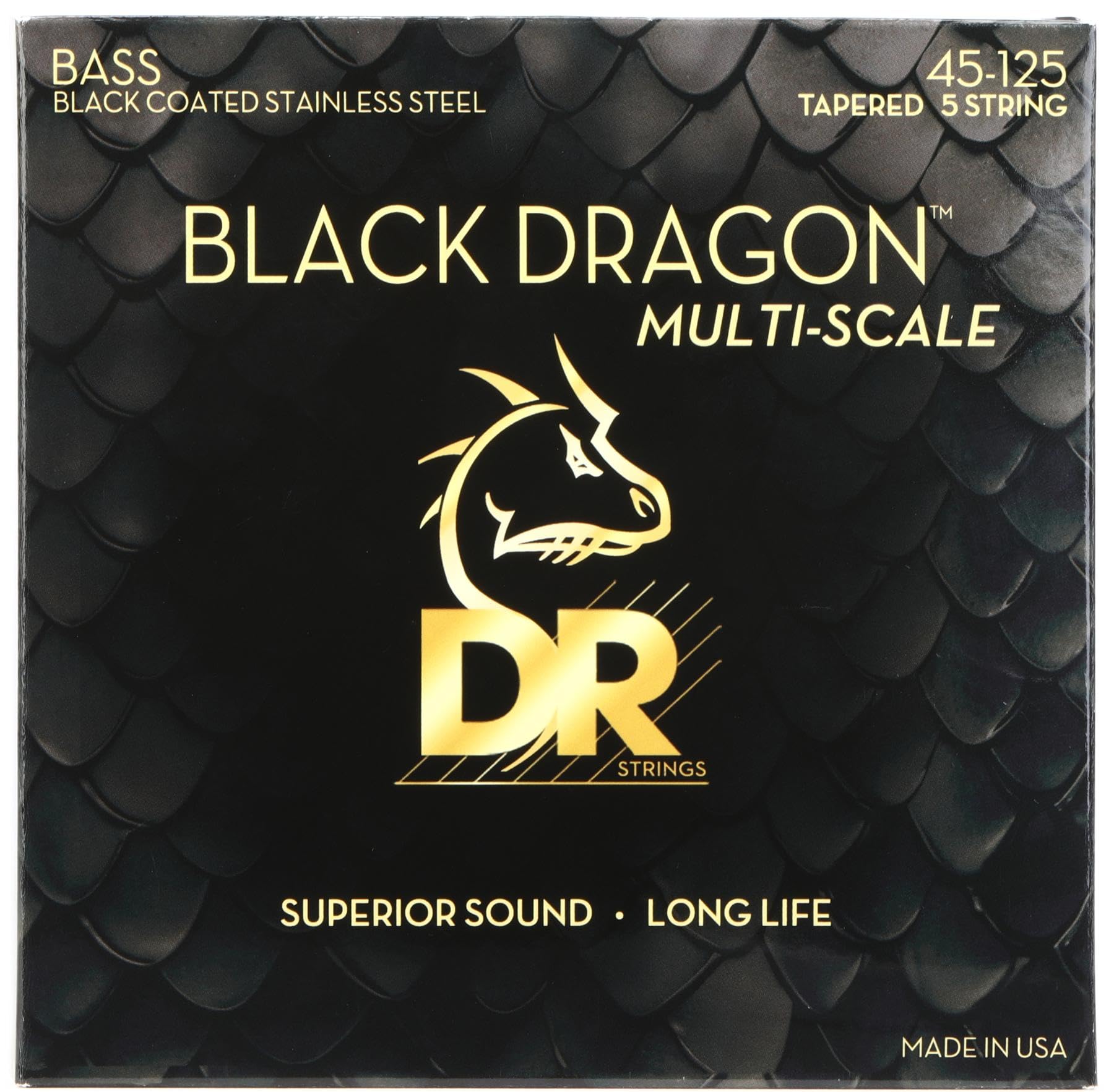 DR Black Dragon struny basowe – 5-strunowe, średnie 45-125, powlekane czarnym
