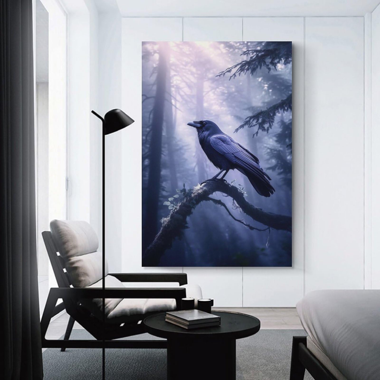 Junmoney Unframe-Style Mystical Forest Raven Decorative Canvas Print, 16X24inch(40X60cm), For Living Room, Bedroom Or Home Office, Canvas Artwork With Gifting Potential