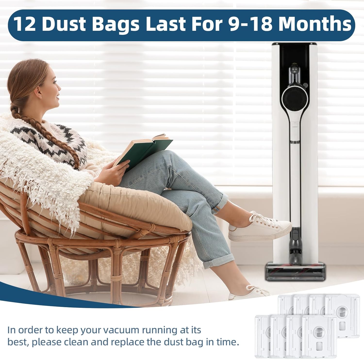 12 Pack Replacement Dust Bags for LG CordZero All-in-One Tower A939KBGS, A938KBGS, A937KGMS, and A949KTMS