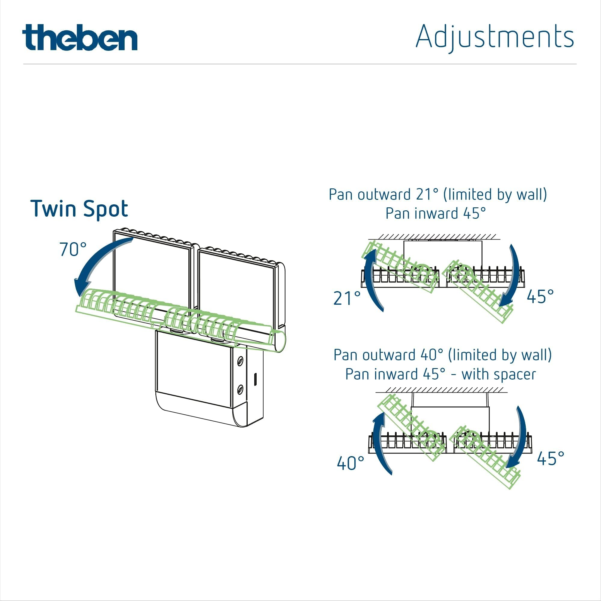 Theben 1020802 theLeda S17-100 WH LED-Strahler 17 W Bewegungsmelder weiß | Wandmontage außen, 4000 K neutralweiß, 180° mit 10 m Reichweite, dreh-/schwenkbar, IP55, 2x900 lm, zusätzlicher Schaltausgang