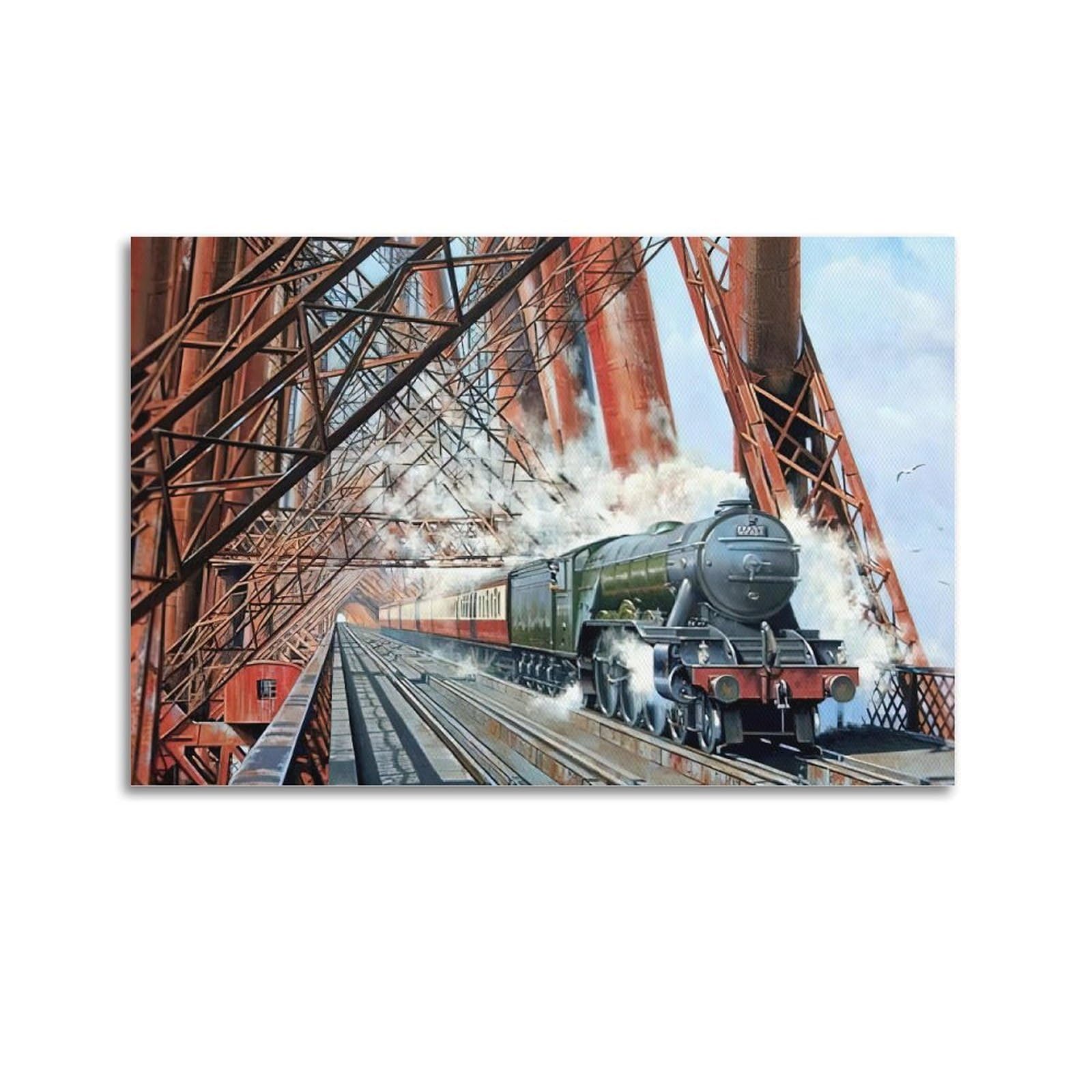 HUIYHB Vintage Steam Train Poster Bridge Poster Decorative Painting Canvas Wall Posters And Art Picture Print Modern Family Bedroom Decor Posters 12x18inch(30x45cm)