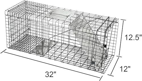Miniatura 9 de JungleA Jaula de trampa para animales, jaula plegable de 32 pulgadas con 1 puerta de hierro, trampa humana para roedores para mapaches, gatos