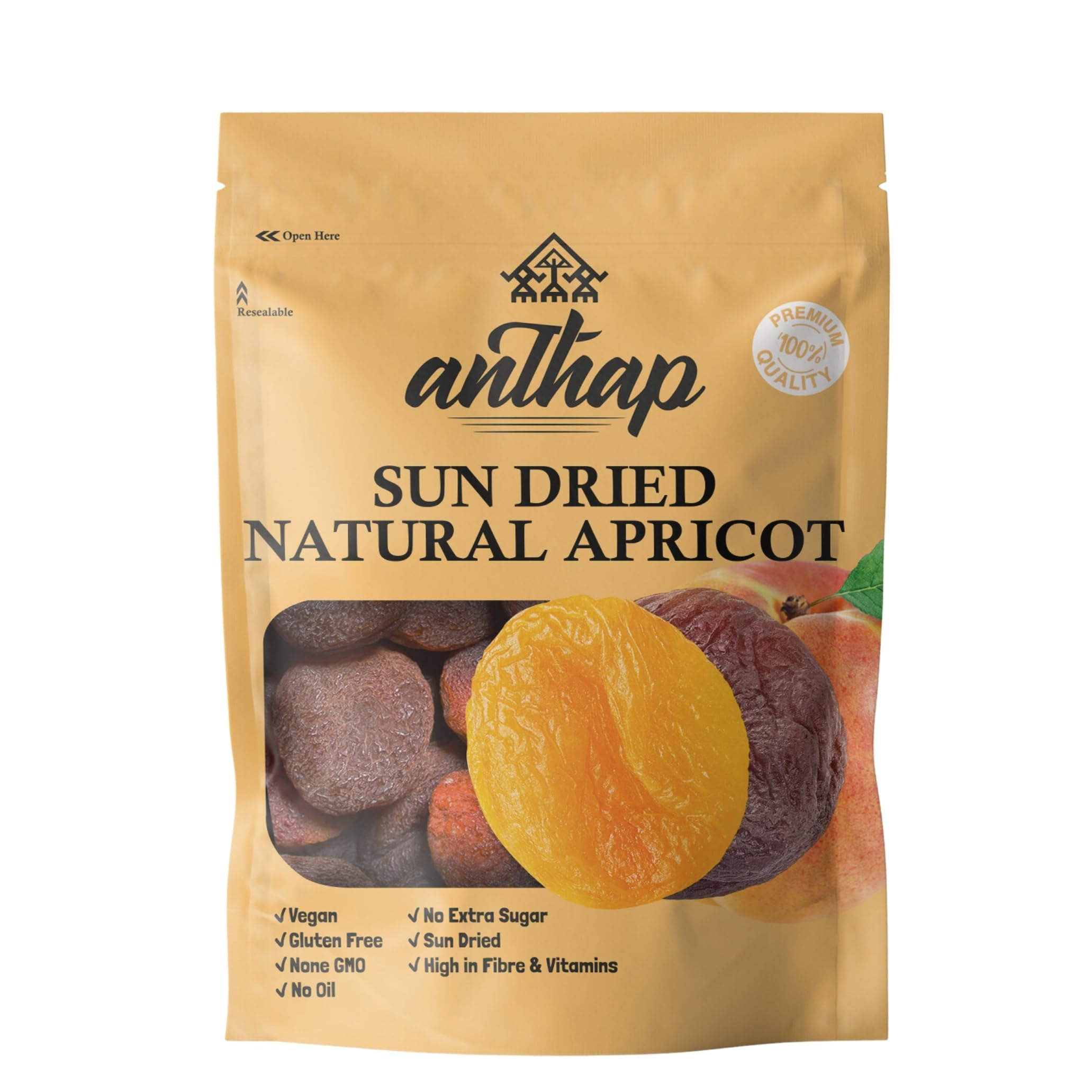 Anthap Natural Brown Jumbo Apricot, No Sulphur, No Preservatives, No Additives, Large & Juicy, Naturally Sweet, Sun-Dried, Ideal for Healthy Snacking, Rich in Fiber & Antioxidants, 1kg