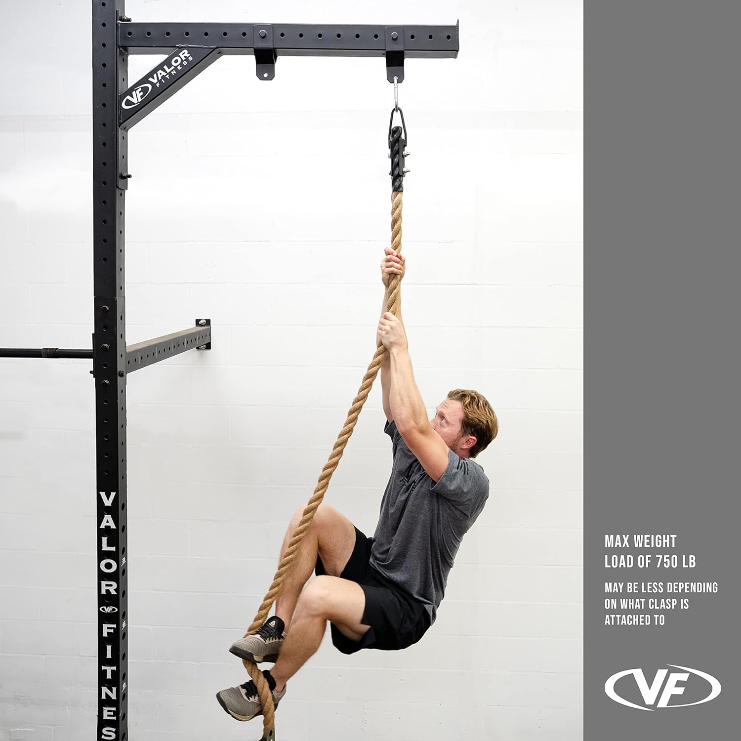 Valor Fitness Heavy-Duty Rope Clamp for 1.5” Climbing Rope – Secure Steel Mount, 750 lb Capacity - Compatible With Carabiner (Not Included) for Home Gym & Obstacle Training