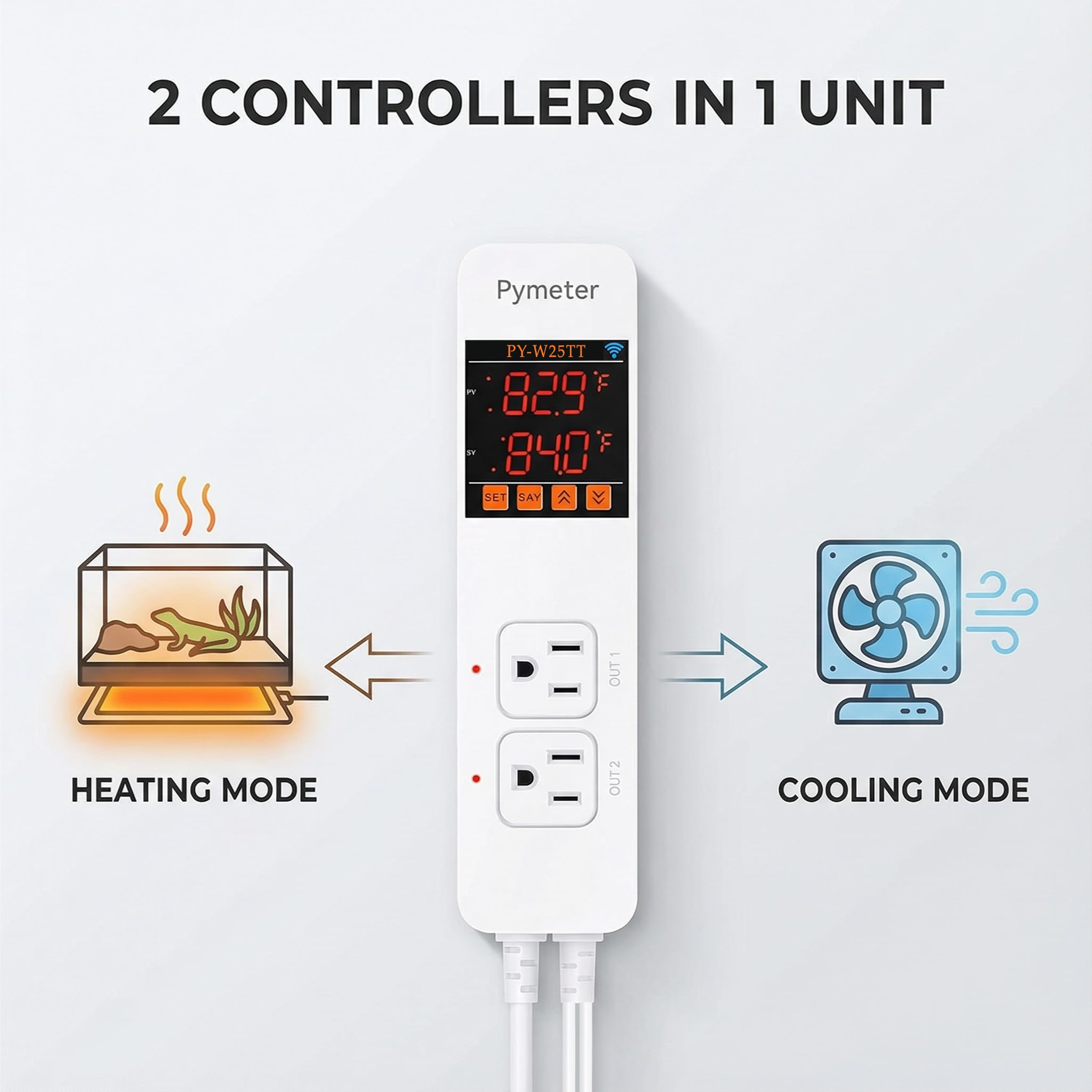 WiFi Dual Probes Temperaturregler Heizmatte Thermostat Zwei Ausgänge Stecker für Reptilien Heizkissen Homebrew Gewächshaus Kühlventilator Kabellose Steuerung