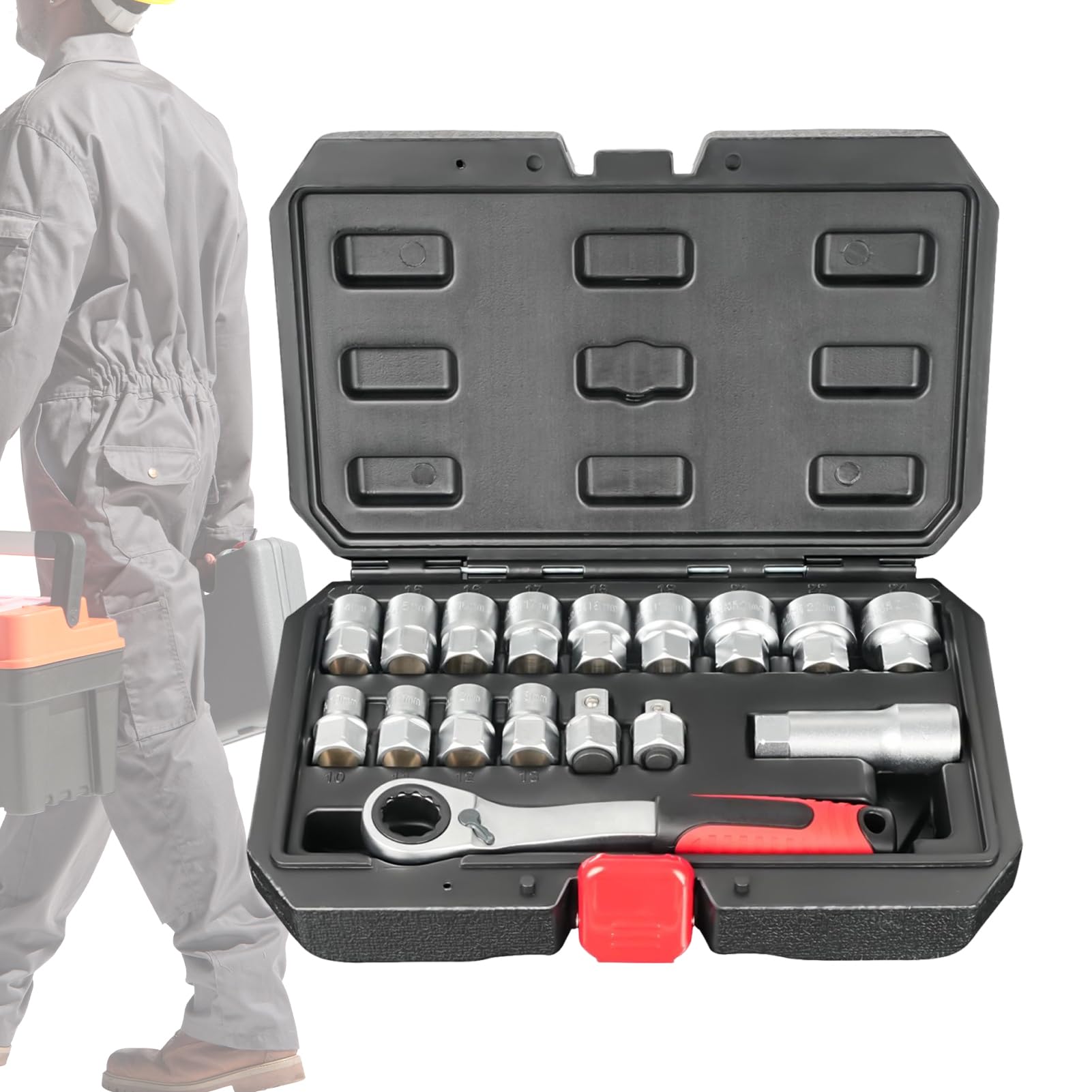 Set di chiavi a, kit di strumenti meccanici, kit di strumenti di riparazione per pannelli elettrici, lavori idraulici, manutenzione del veicolo, installazione di tubazioni | Set Chiave A Cricchetto E Bussole Drive per Manutenzione Veicoli Fai da Te, Ripar