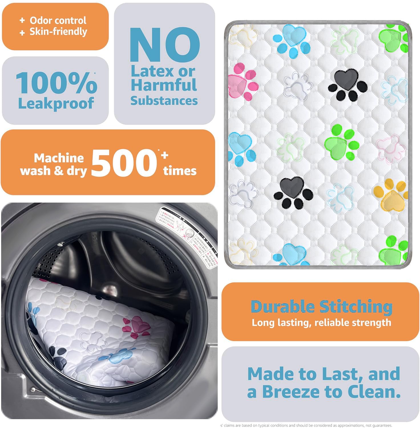 Lot de 2 tapis hygiéniques lavables pour chiens, super absorbants, réutilisables pour l'apprentissage de la propreté, le sol, le canapé, le lit et la cage, 80 x 90 cm