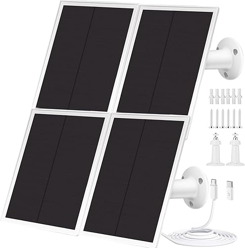 Miniatura 8 de Panel solar de 6 W y 5 V para cámara de seguridad, panel solar inalámbrico giratorio de 360, resistente al agua tipo C y cable de carga USB de doble
