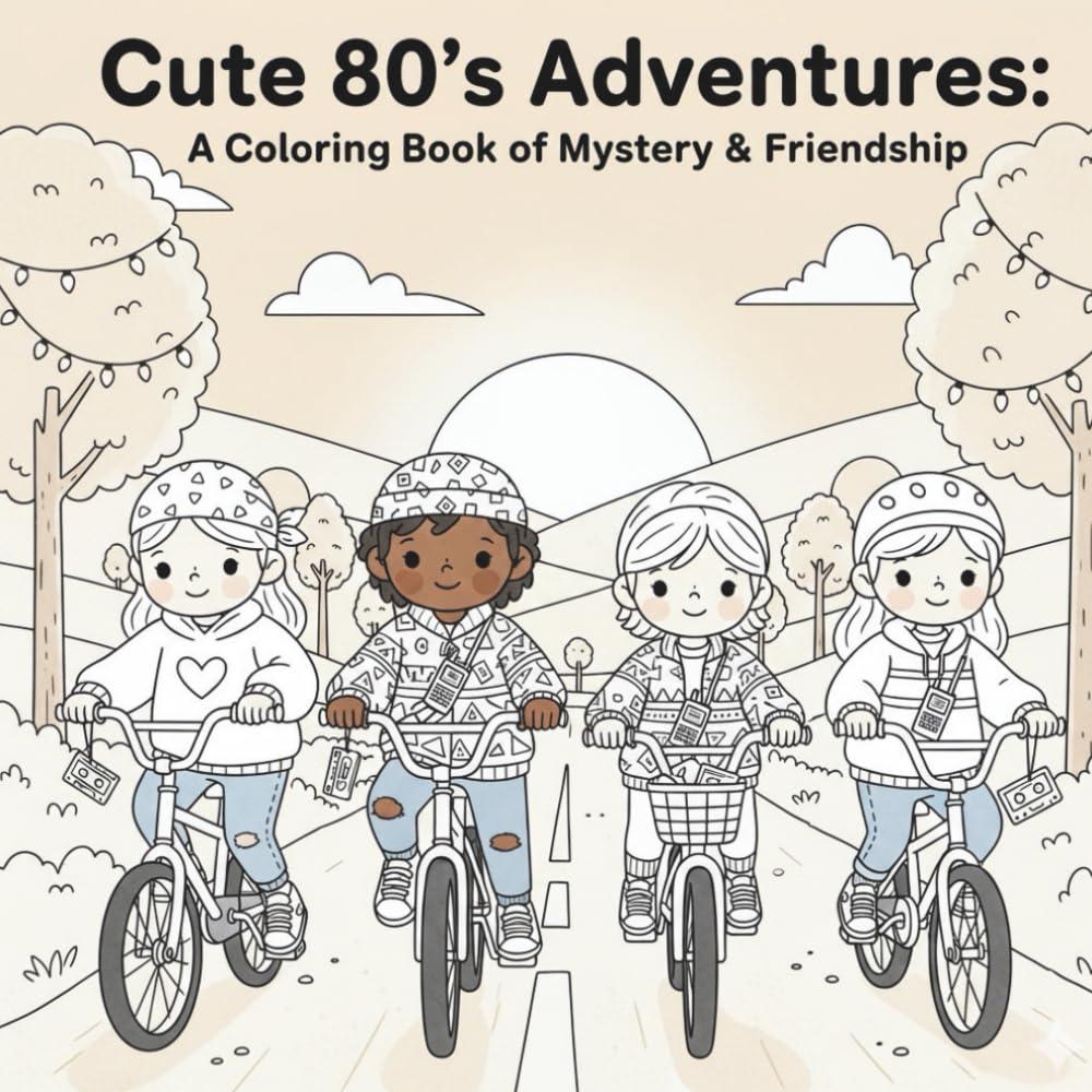 Cute 80’s Adventures: A Coloring Journey of Mystery, Friendship & Cozy Fun: Adorable Retro Scenes of Bikes, Flashlights, Forests & Magical Creatures