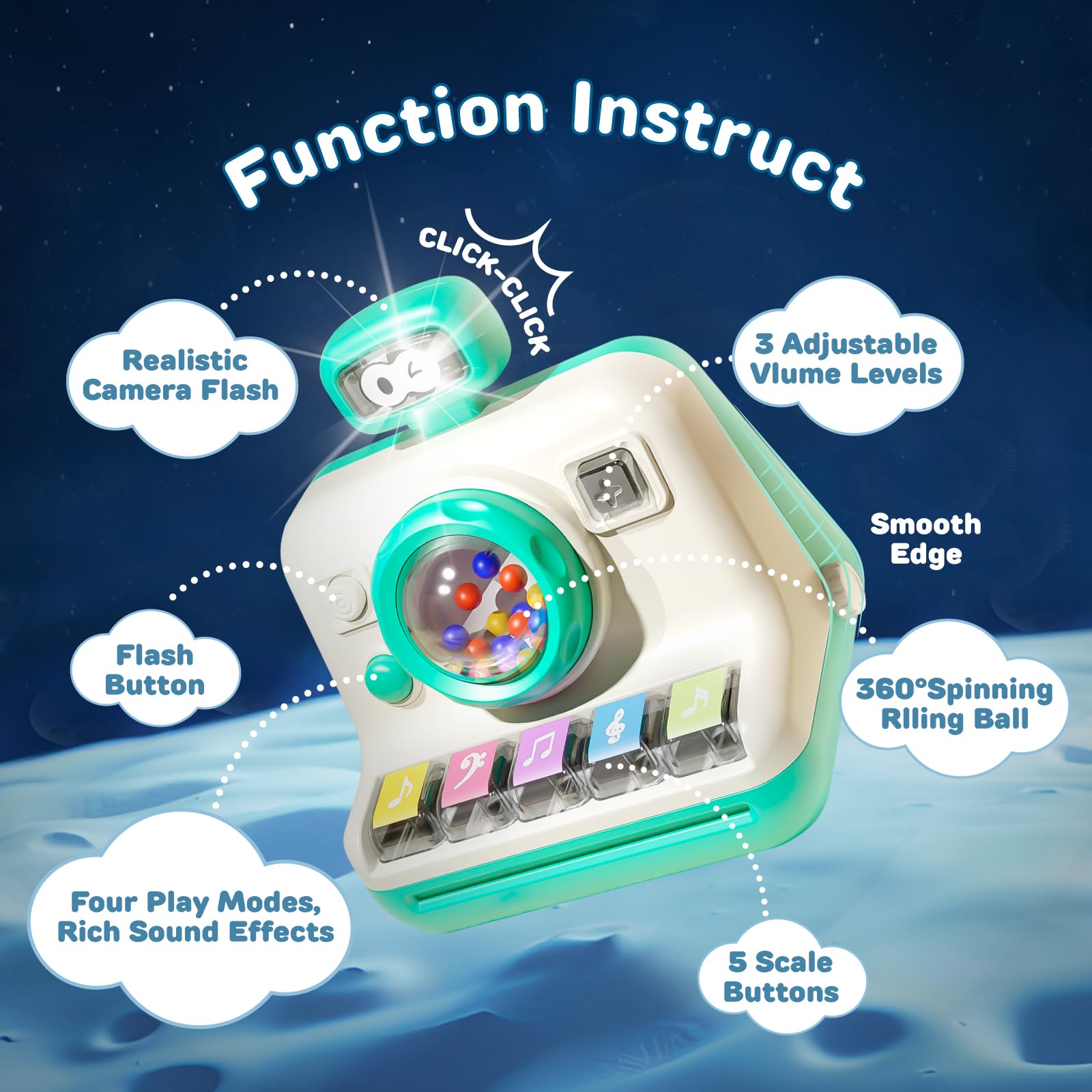 CARLORBO Baby Piano Musical Instruments Toys - Camera Themed Light Up Interactive Toys for Toddlers 1-3 Tummy Time & Infant Activity, 6-12 Month Toys First Birthday Gifts for Boys Girls Learning