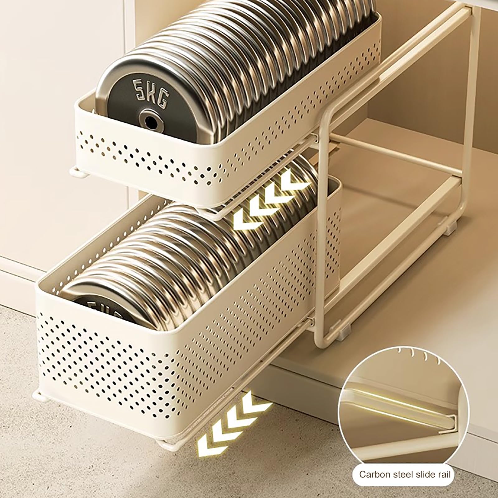 Mensola Portaoggetti Scorrevole a 2 Livelli per Cucina, Organizer Sottolavello, Cesto in Rete con Maniglia per Bagno(Small)
