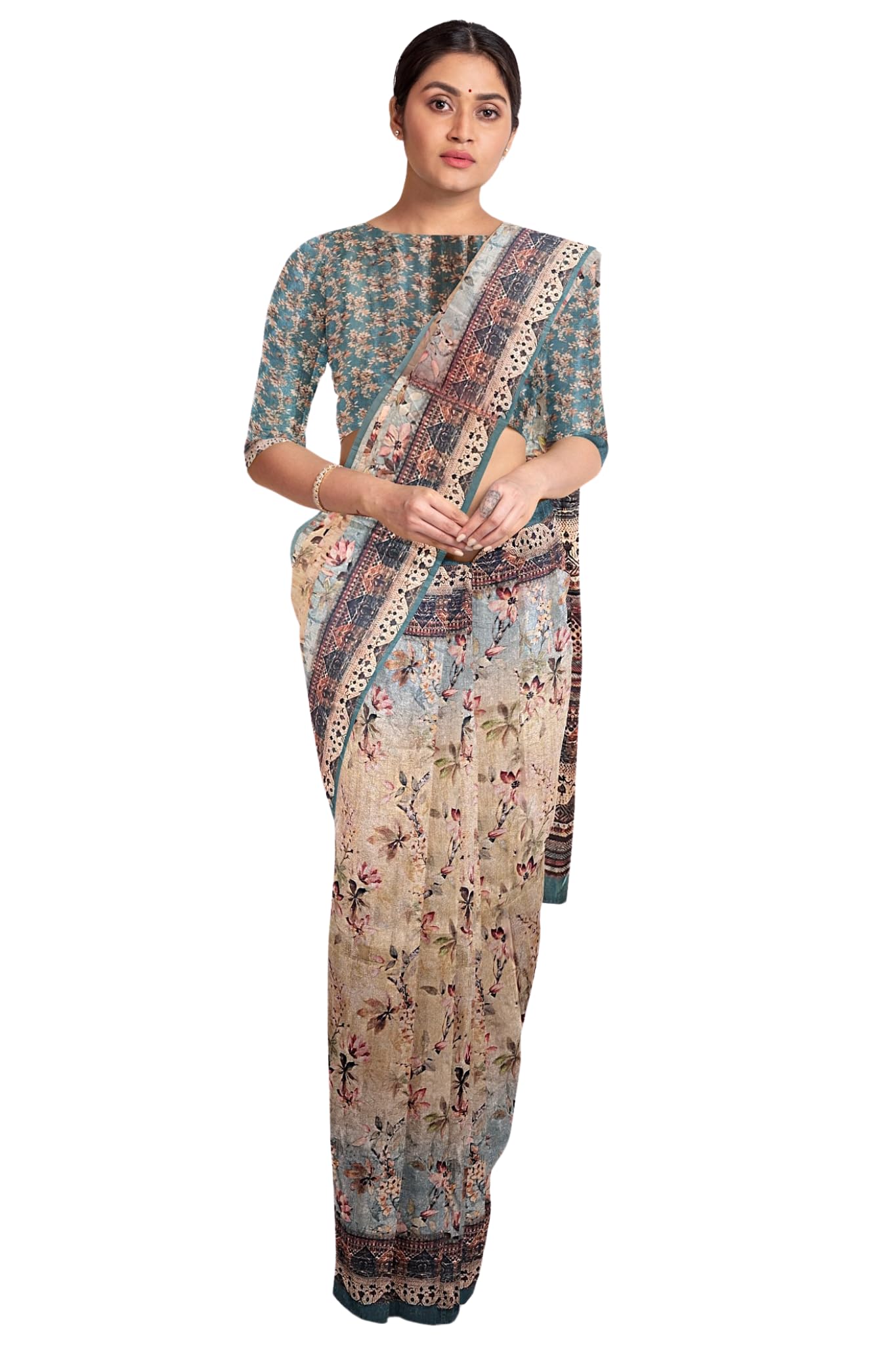 Silk Saree by Sarandhri Cosy Silk with a Floral Print x One Blouse