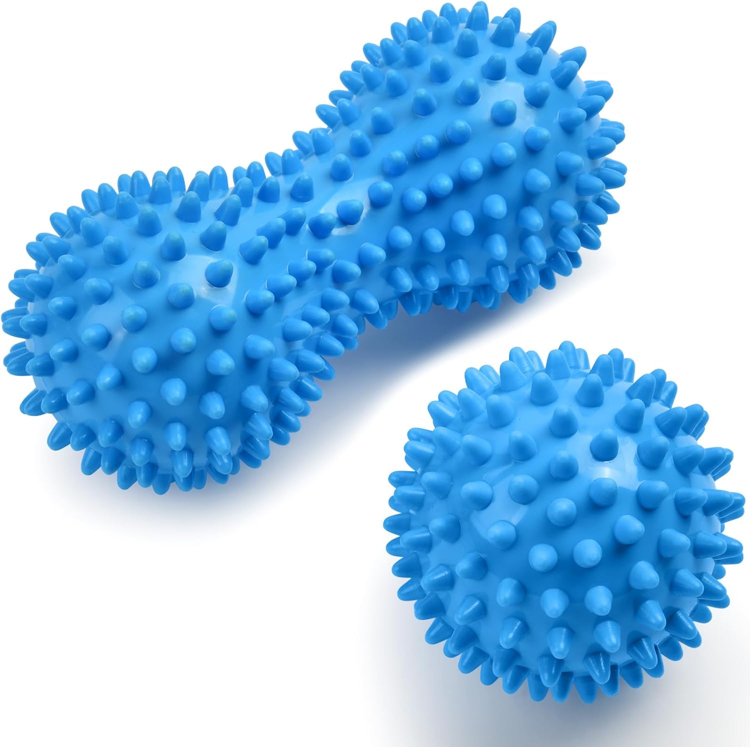 Spiky Massage Ball Set, 2 Pack Physical Therapy Massage Balls, Hard Lacrosse Ball & Spiky Massage Ball for Myofascial Release and Trigger Point Deep Tissue Massage (Blue)