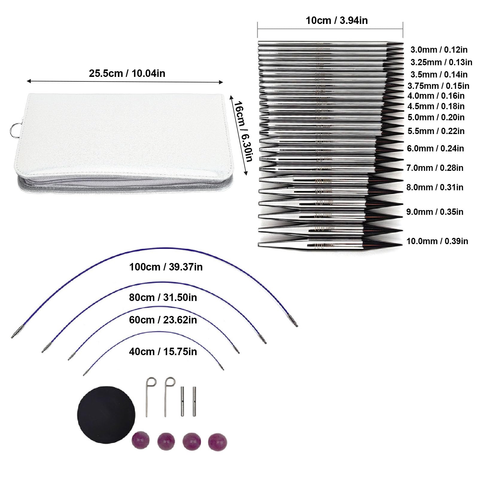 Hamwesh Juego de Agujas de Ganchillo, 13 Pares de Agujas de Ganchillo Ergonómicas Intercambiables de 3-10 Mm, Kit de para Principiantes con 4 Cables de 40-100 Cm para Calcetines Suéteres Sombreros