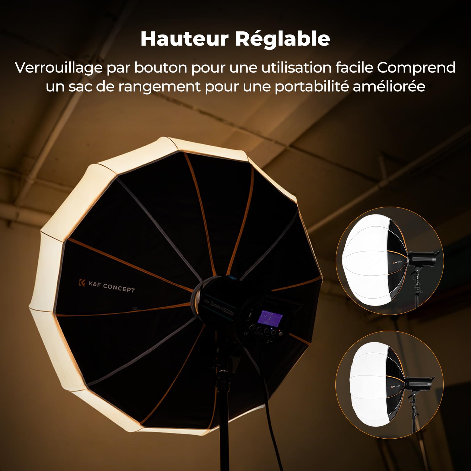 K&F Concept Softbox Lanterne, 90cm, Profondeur Réglable, Dégagement Rapide