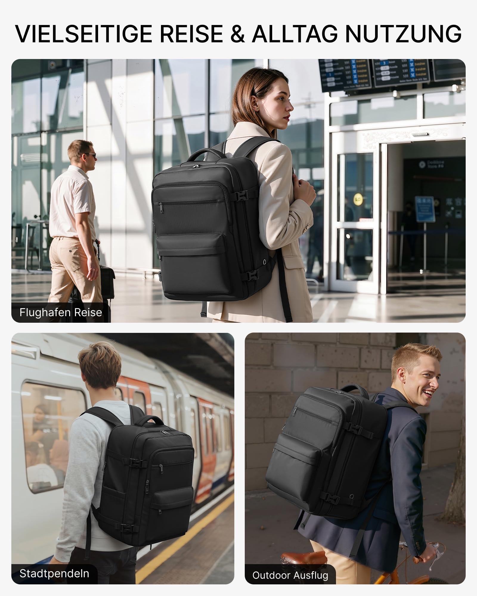 COOLIFE Vakuum Rucksack Handgepäck 45x36x20 EasyJet Eurowings Vakuumpumpe | Abnehmb.Vakuumbeutel, 50% mehrPlatz, Laptopfach 17 Zoll – Business Trip, Wochenendtrip & Meeting für Damen Herren
