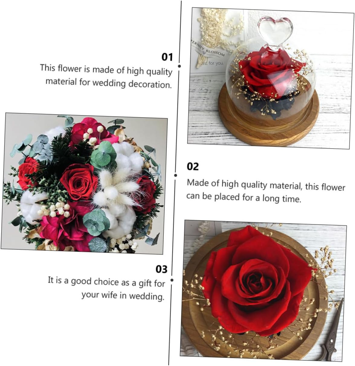 SOLUSTRE 12pcs Immortal Flower Preserved Fresh Flower Bouquet for Wedding Decoration Floral Arrangements Valentine's Day Red Roses Box