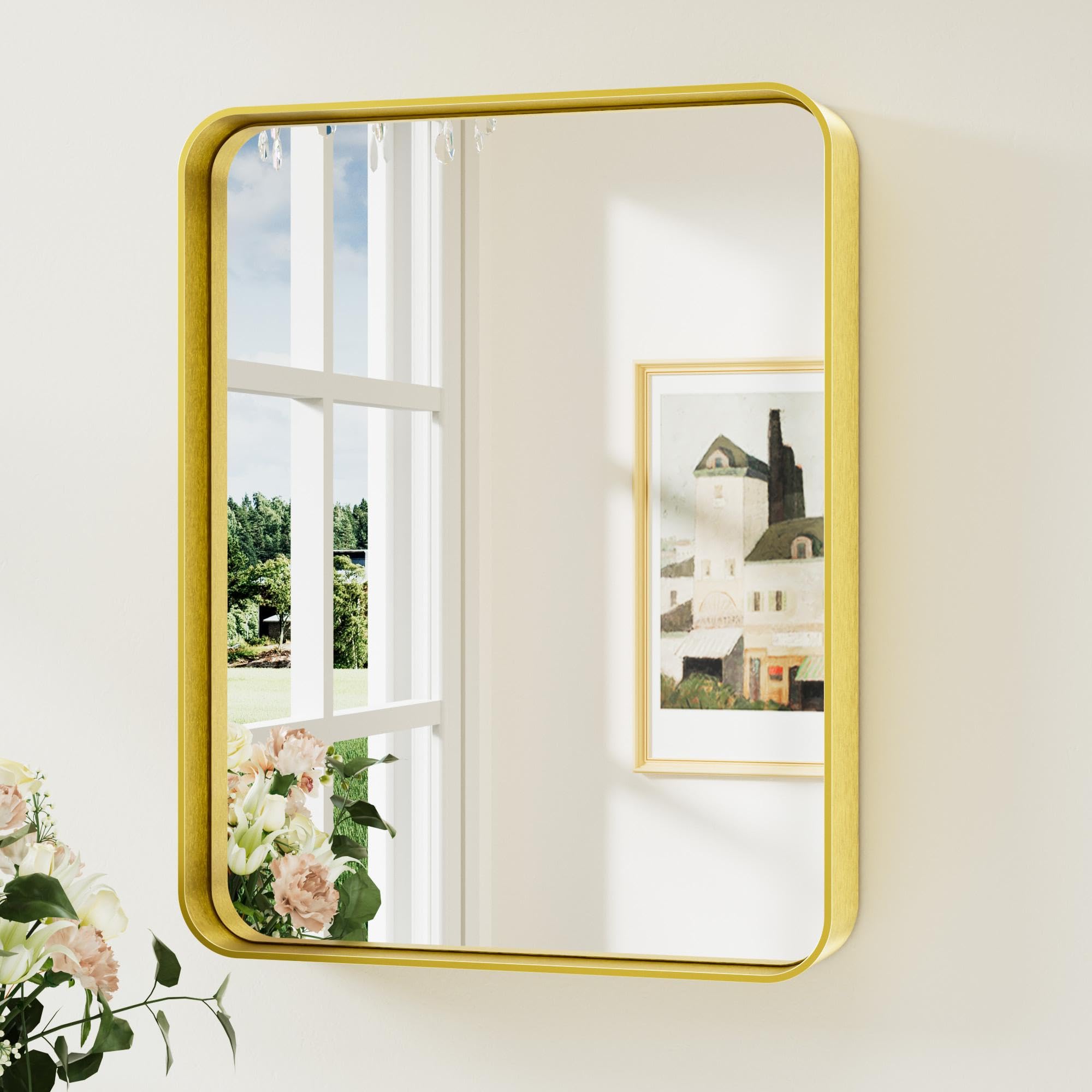 Keonjinn Badezimmerspiegel Schwarz/Gold/Nickel, Wandspiegel Badspiegel mit Metallrahmen, Gehärtetes Glas Rechteckiger Spiegel Flur für Badezimmer, Wohnzimmer, Schlafzimmer, Wanddekoration